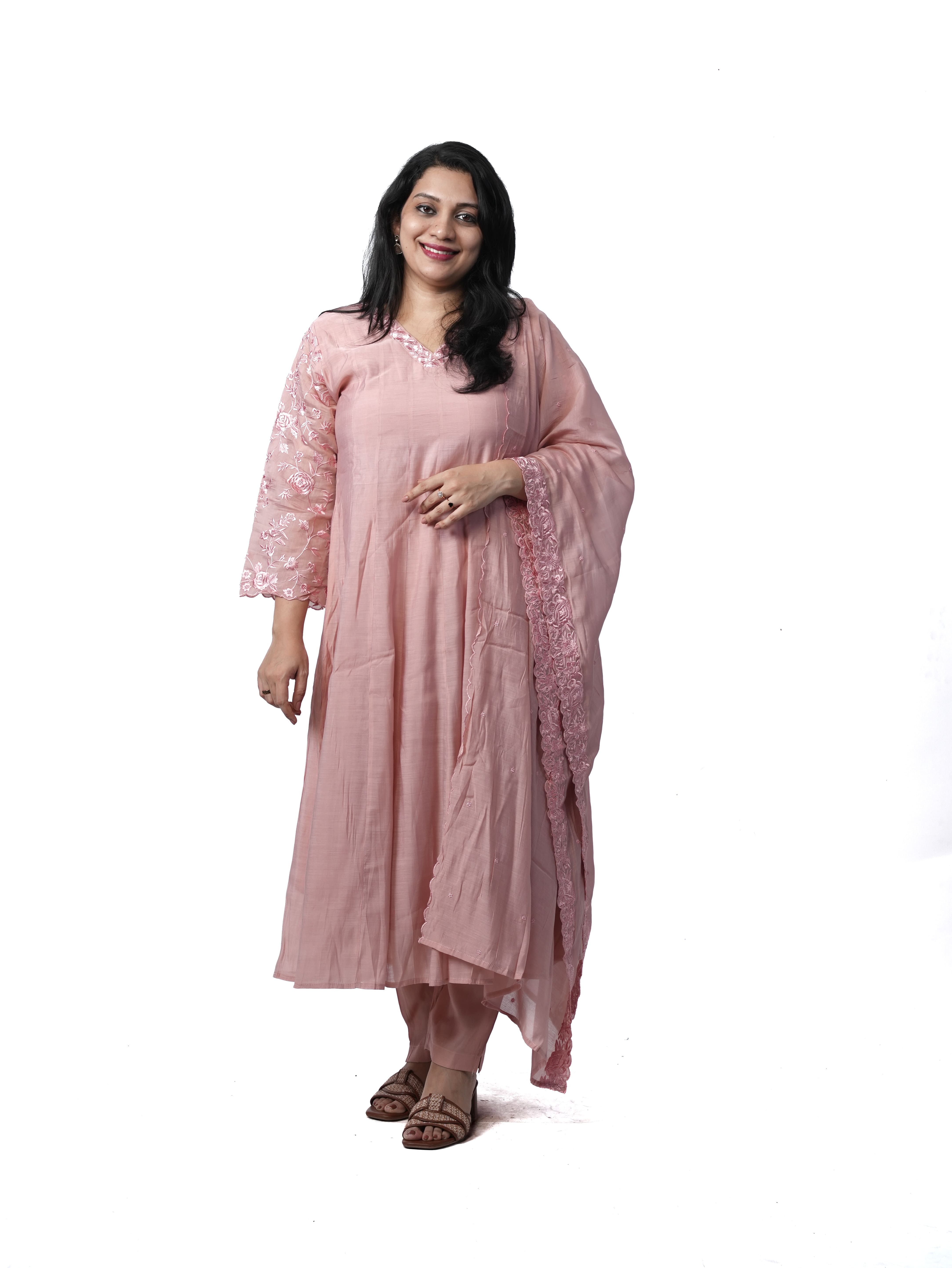 Bloom in Rose Salwar Kameez - Mal chanderi