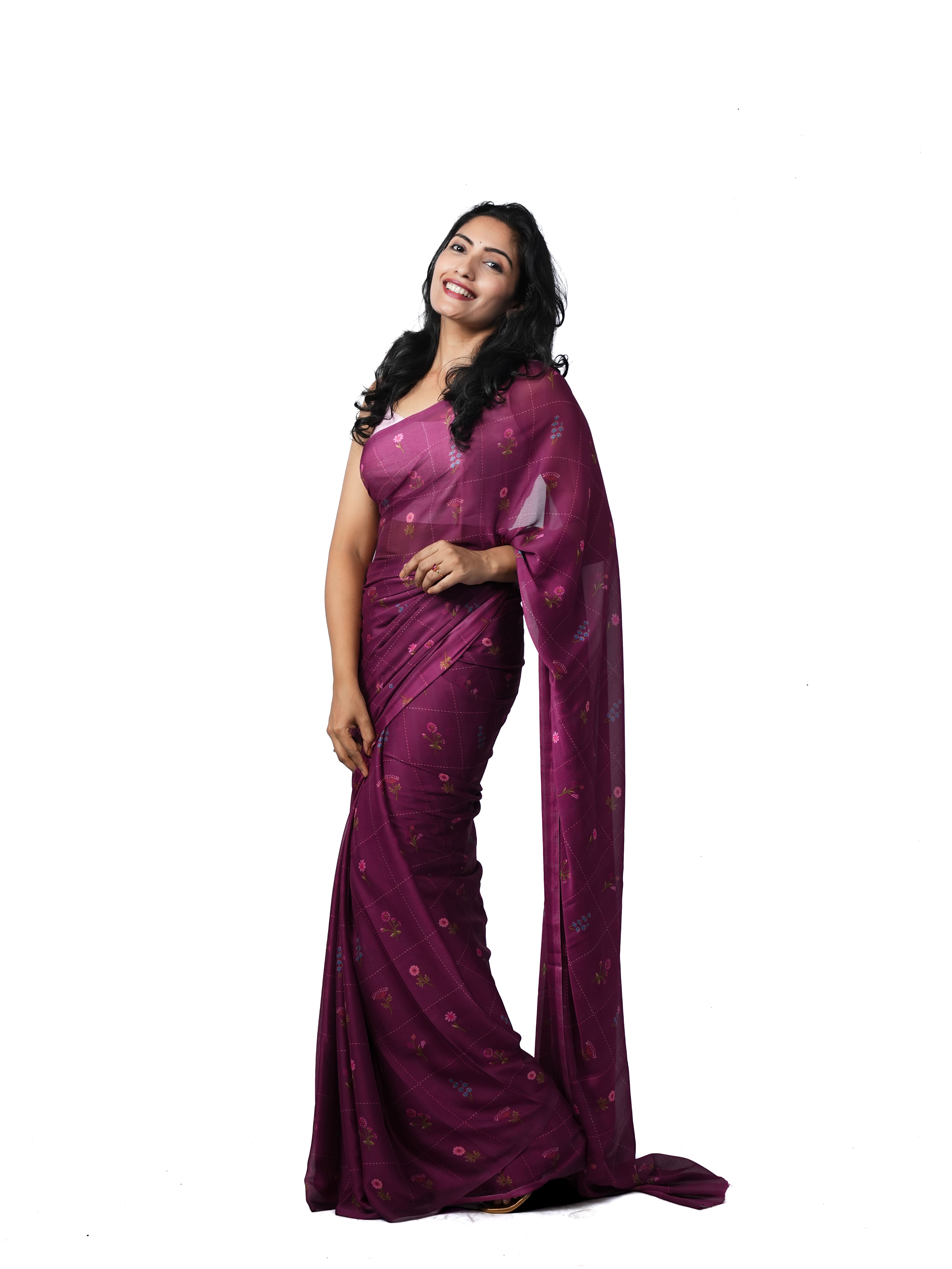 Violet Bloom Viscose Saree