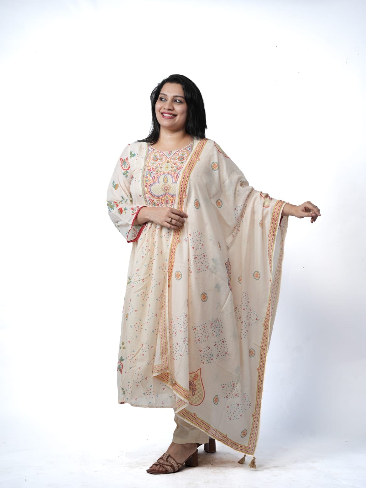 Ivory Bloom Embroidered Cotton Kurta Set