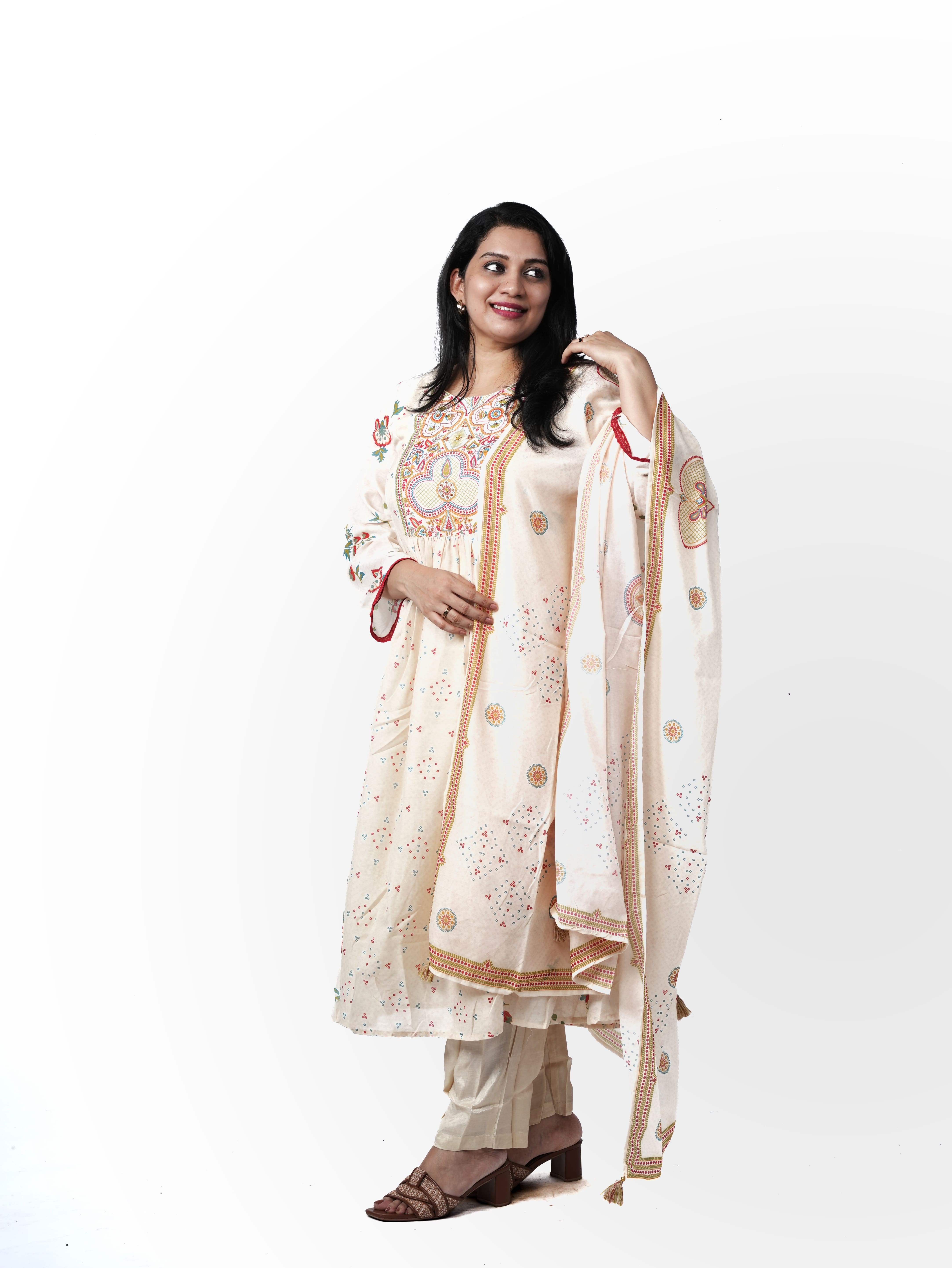Ivory Bloom Embroidered Cotton Kurta Set