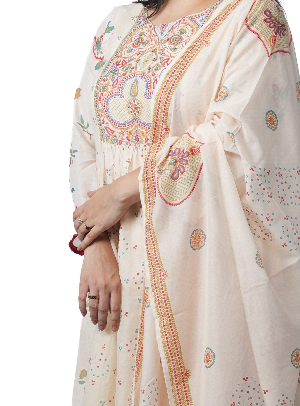 Ivory Bloom Embroidered Cotton Kurta Set