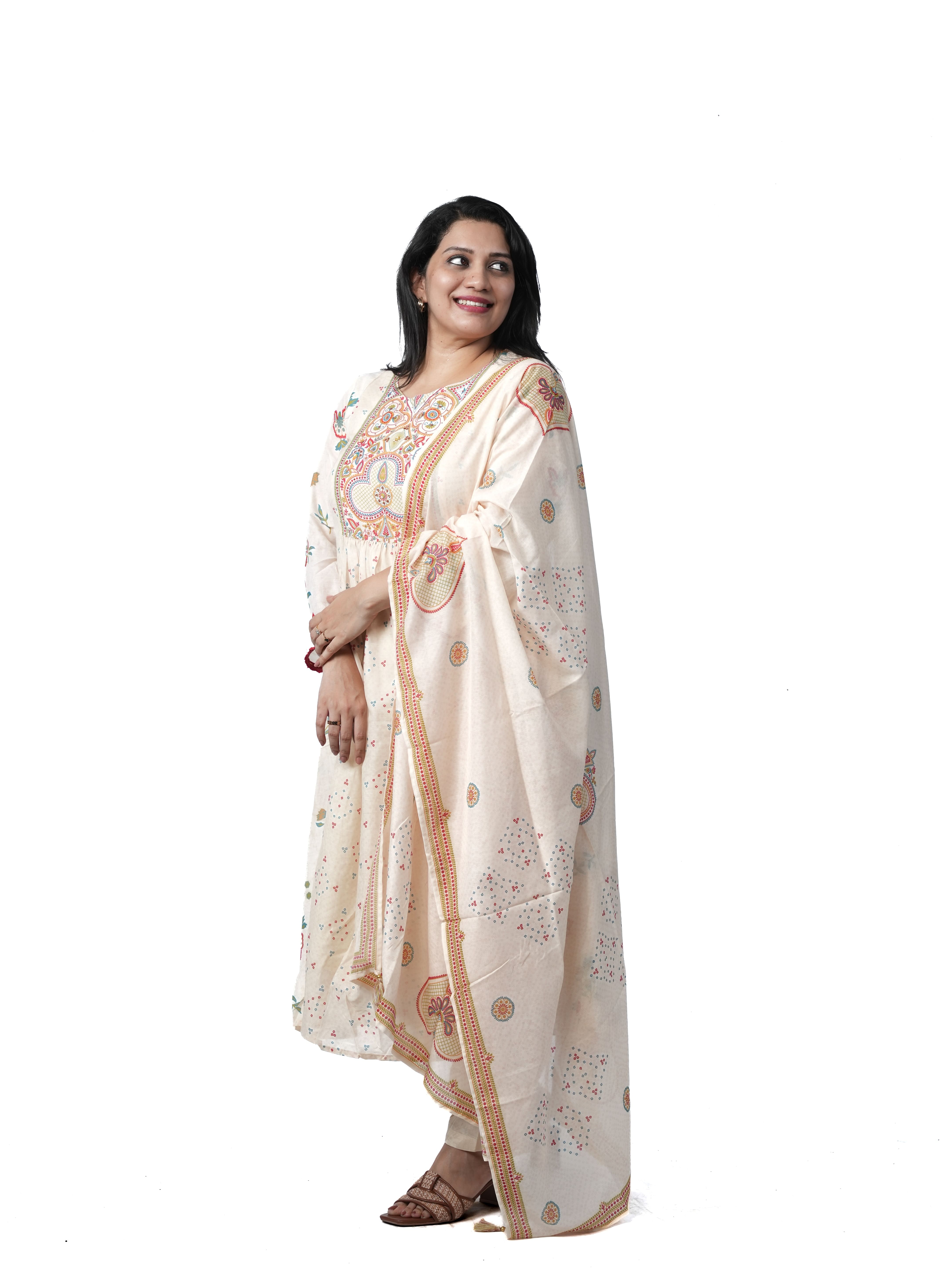 Ivory Bloom Embroidered Cotton Kurta Set