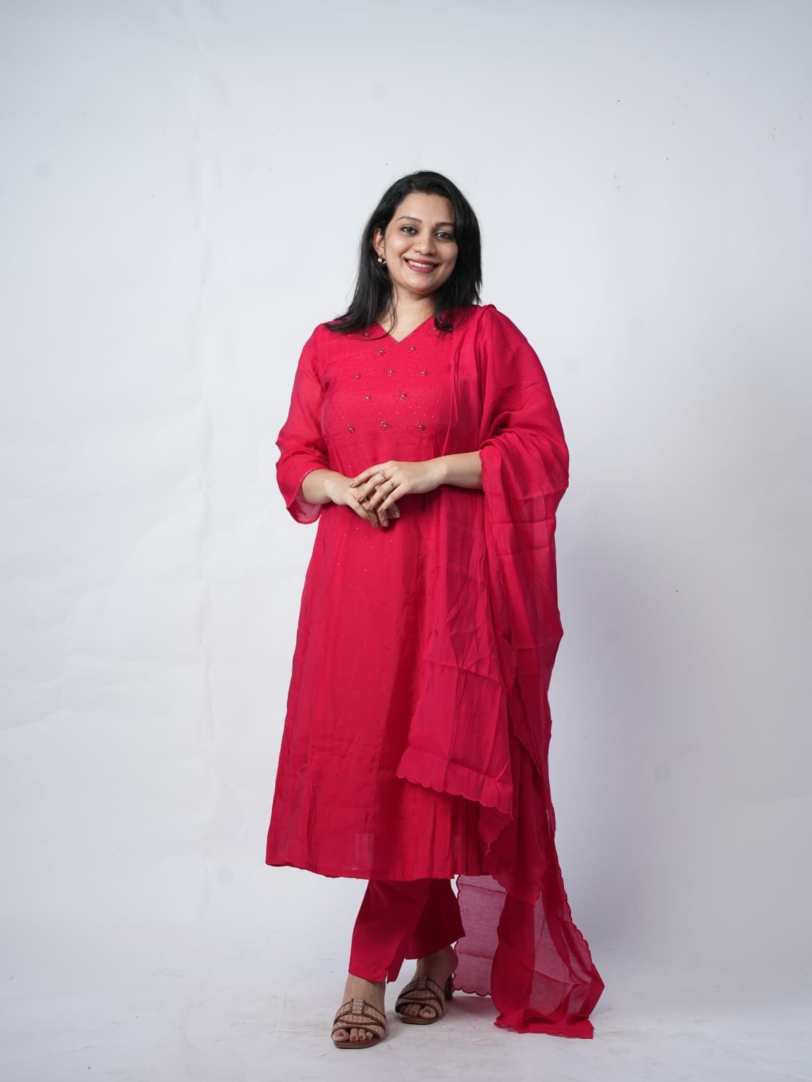 Elegant Magenta Mal Chanderi Salwar Suit Set