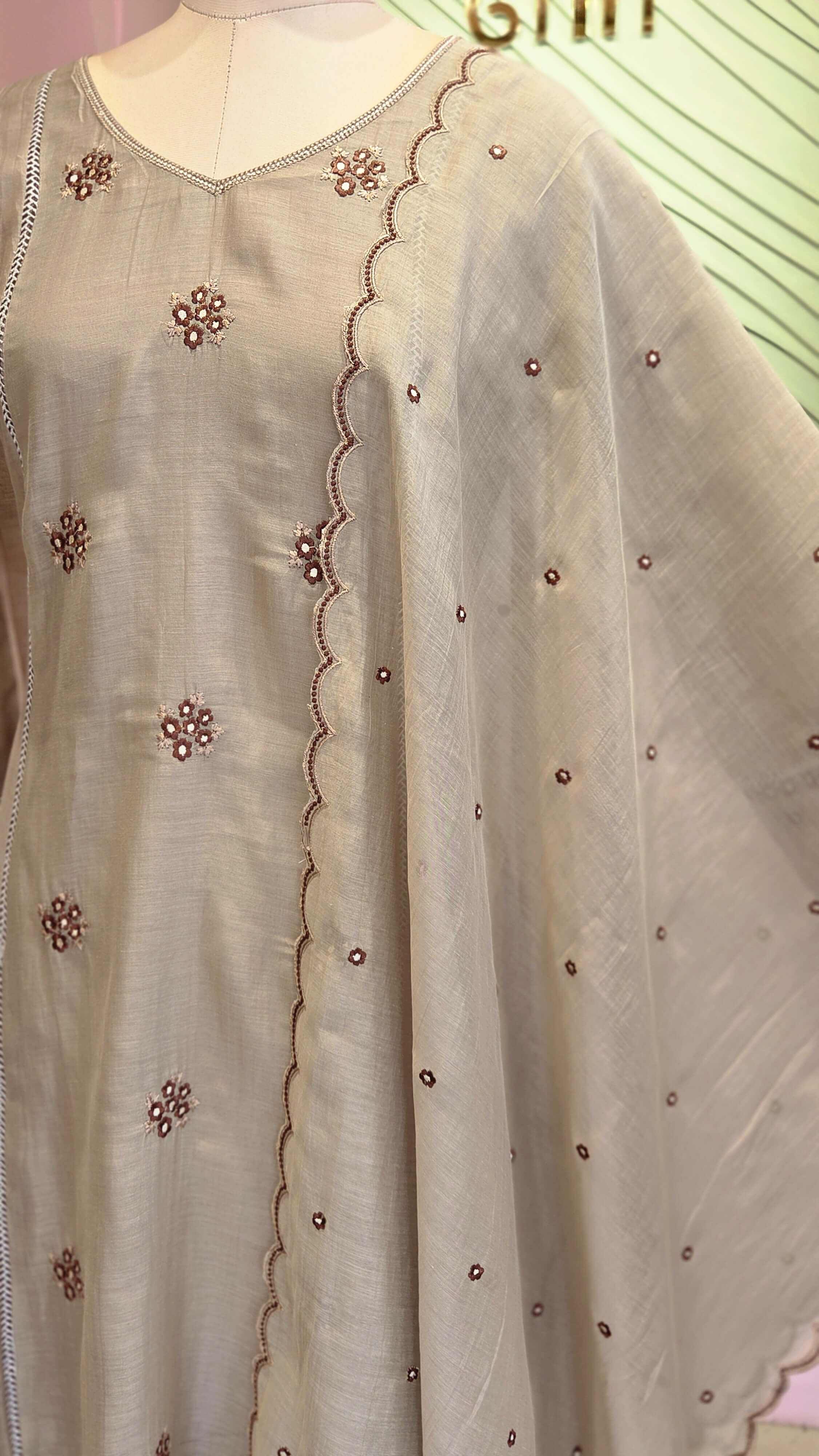 Elegant Taupe Gray Mal Chanderi Salwar Suit Set