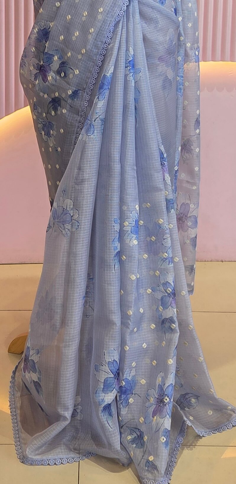 Powder blue floral kota saree