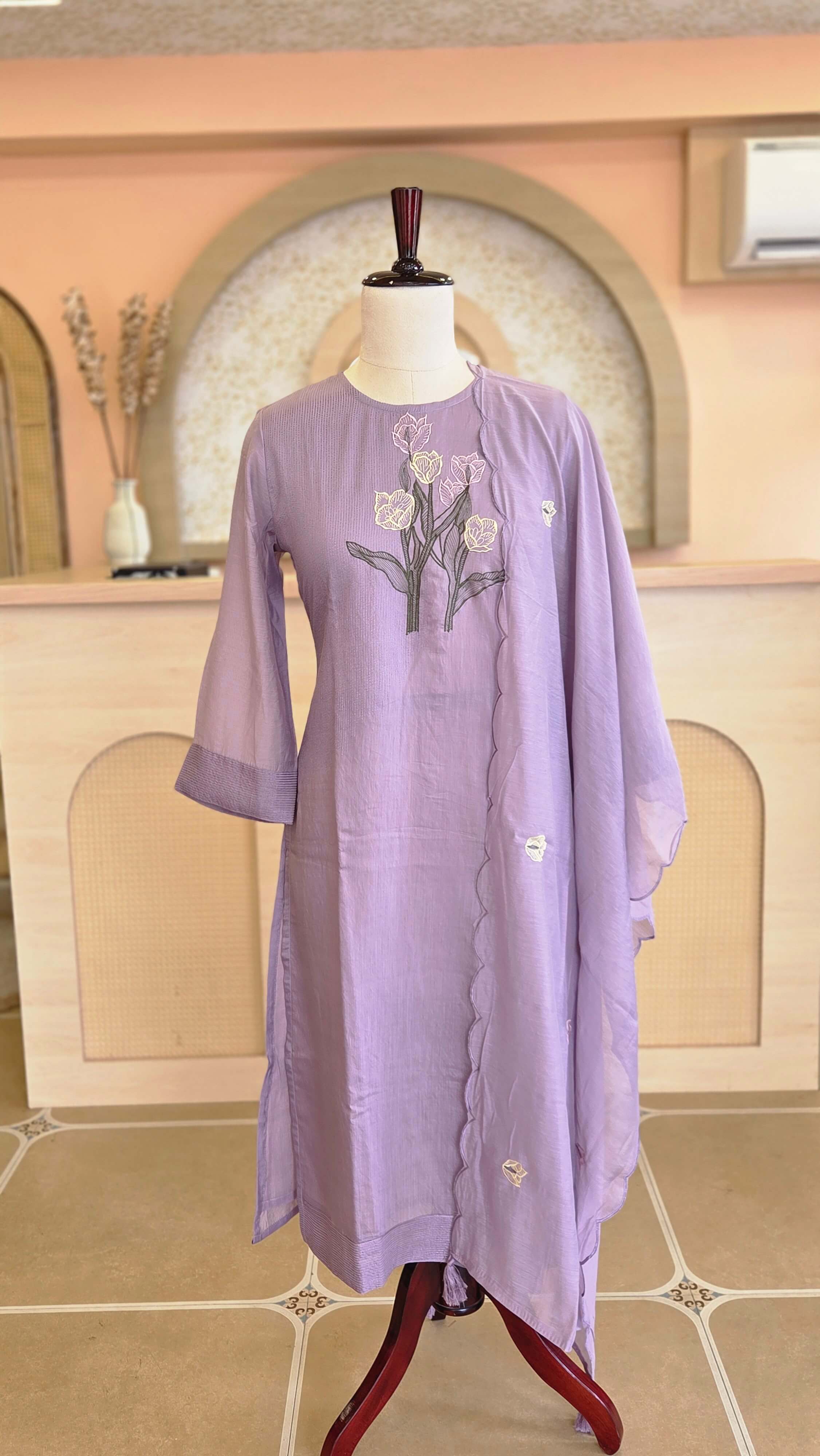 Elegant Lavender Chanderi Suit Set