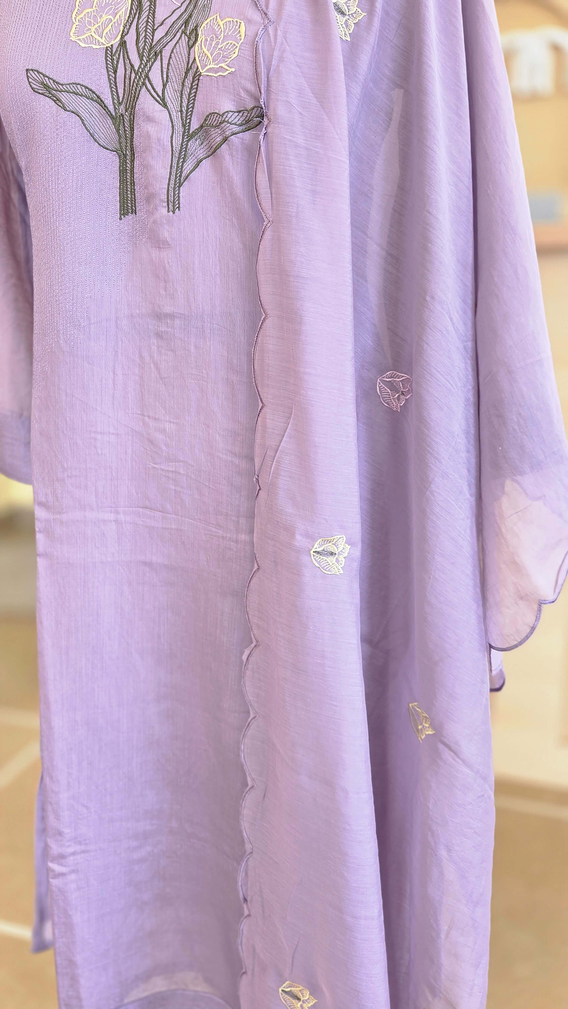 Elegant Lavender Chanderi Suit Set