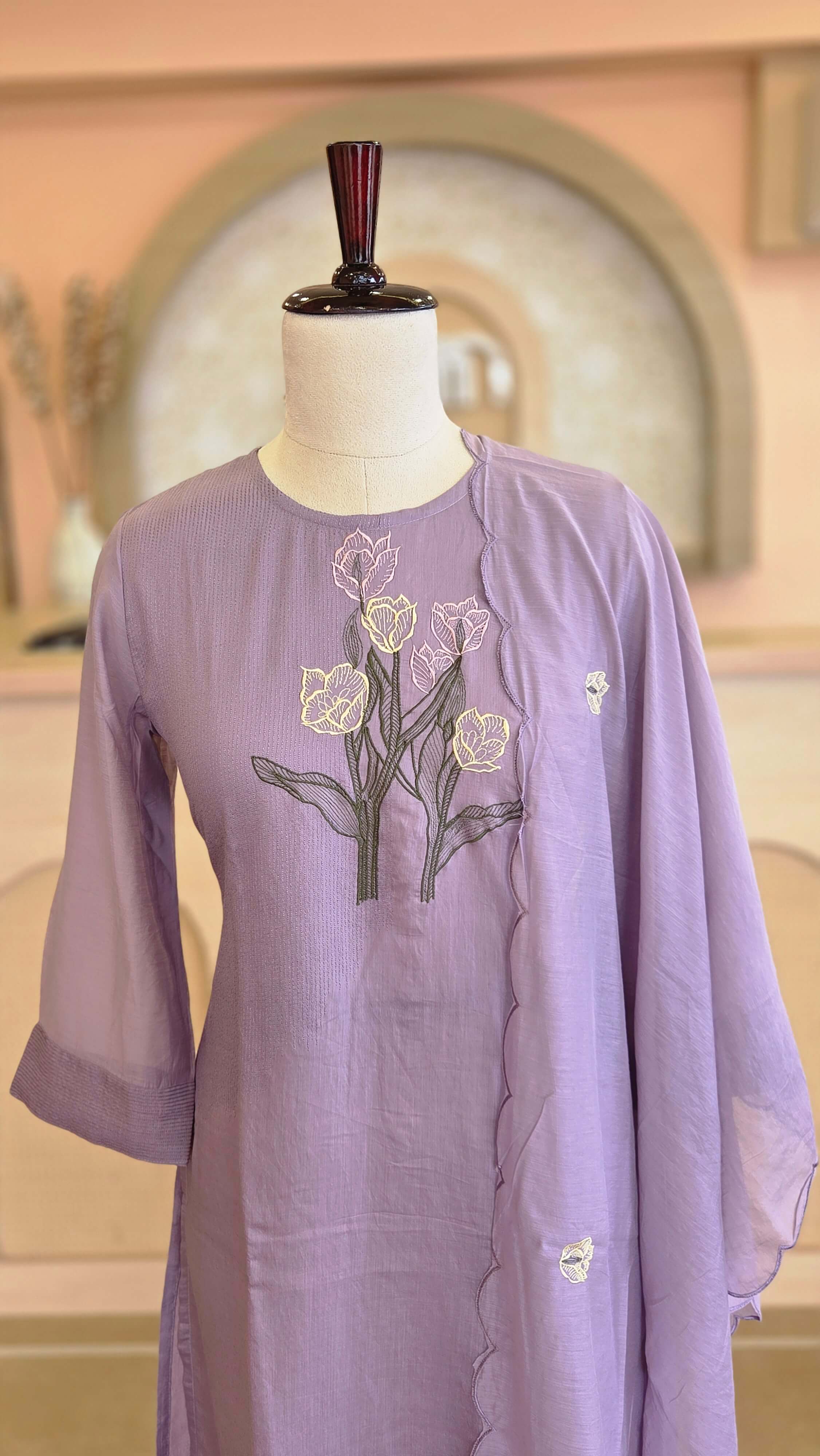 Elegant Lavender Chanderi Suit Set
