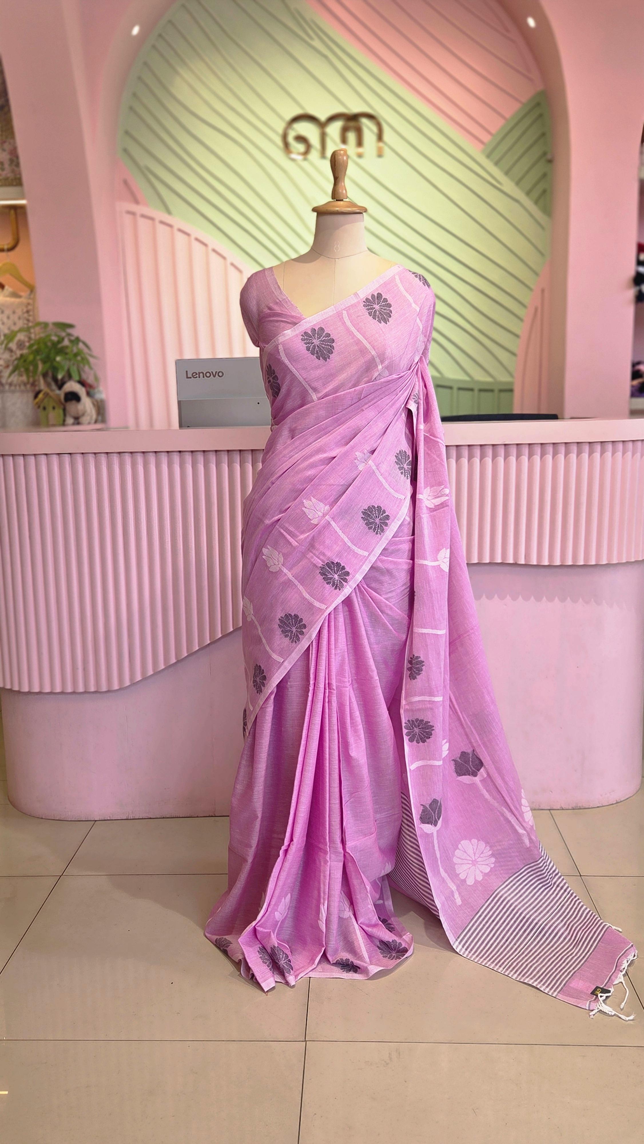 Elegant Handloom Pink cotton saree