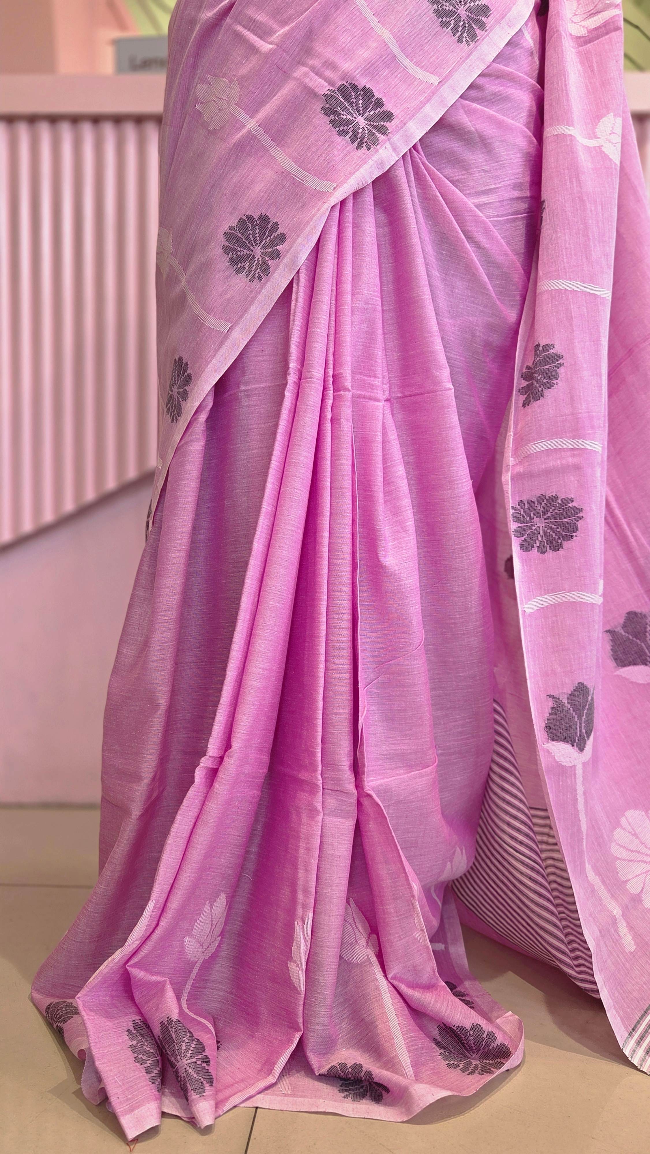 Elegant Handloom Pink cotton saree