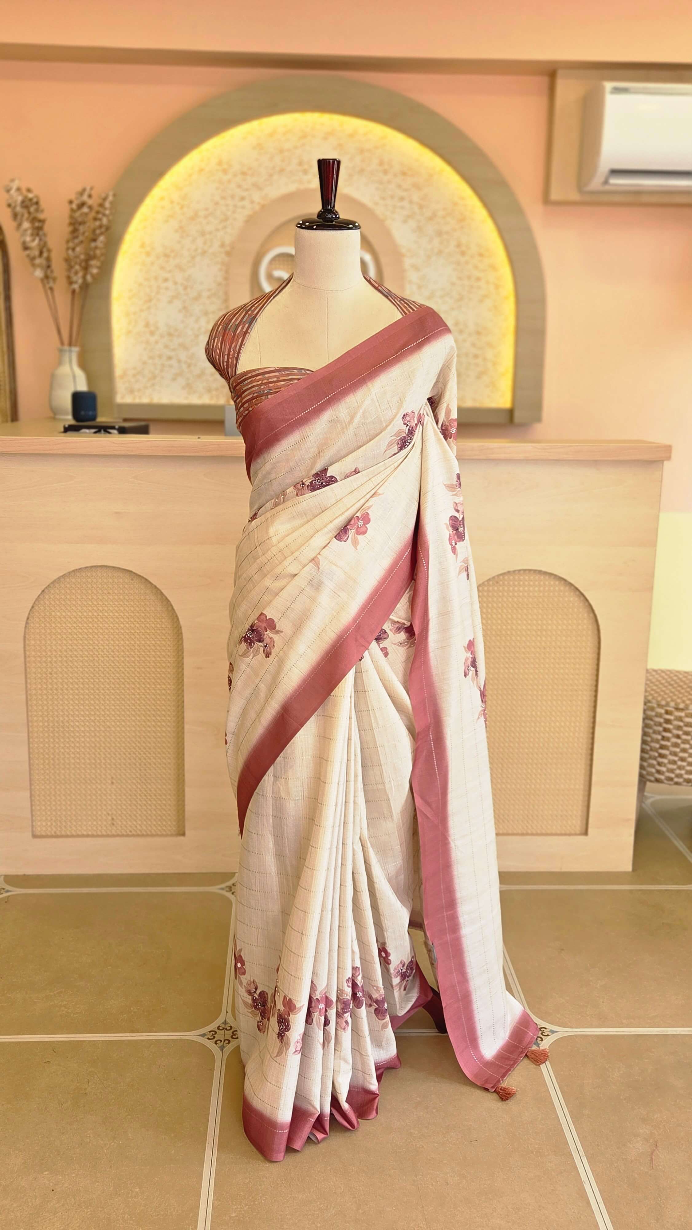 Elegant Dusty Rose Whisper Semi Tussar Saree