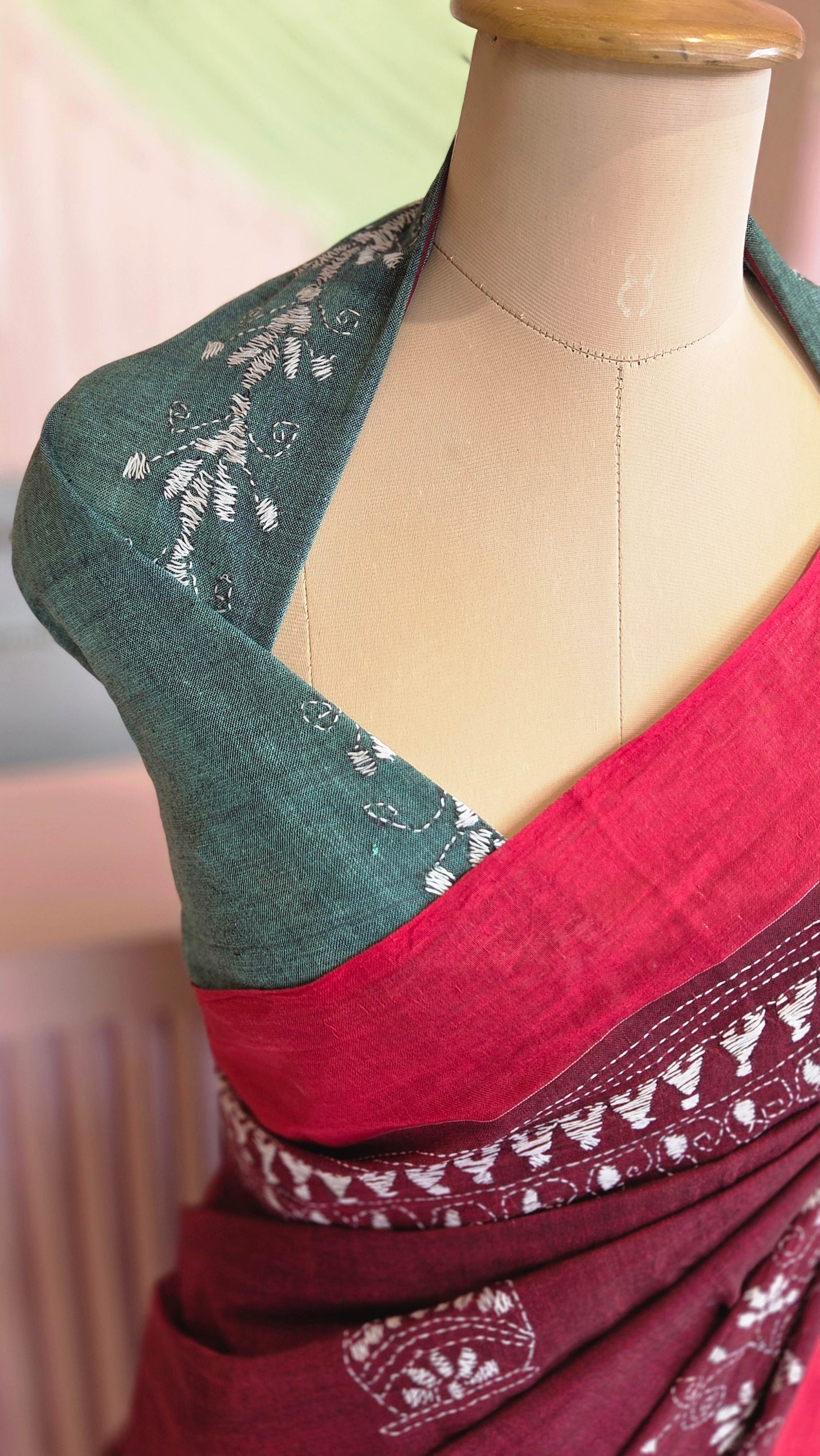 Crimson Bloom Handloom Cotton Saree