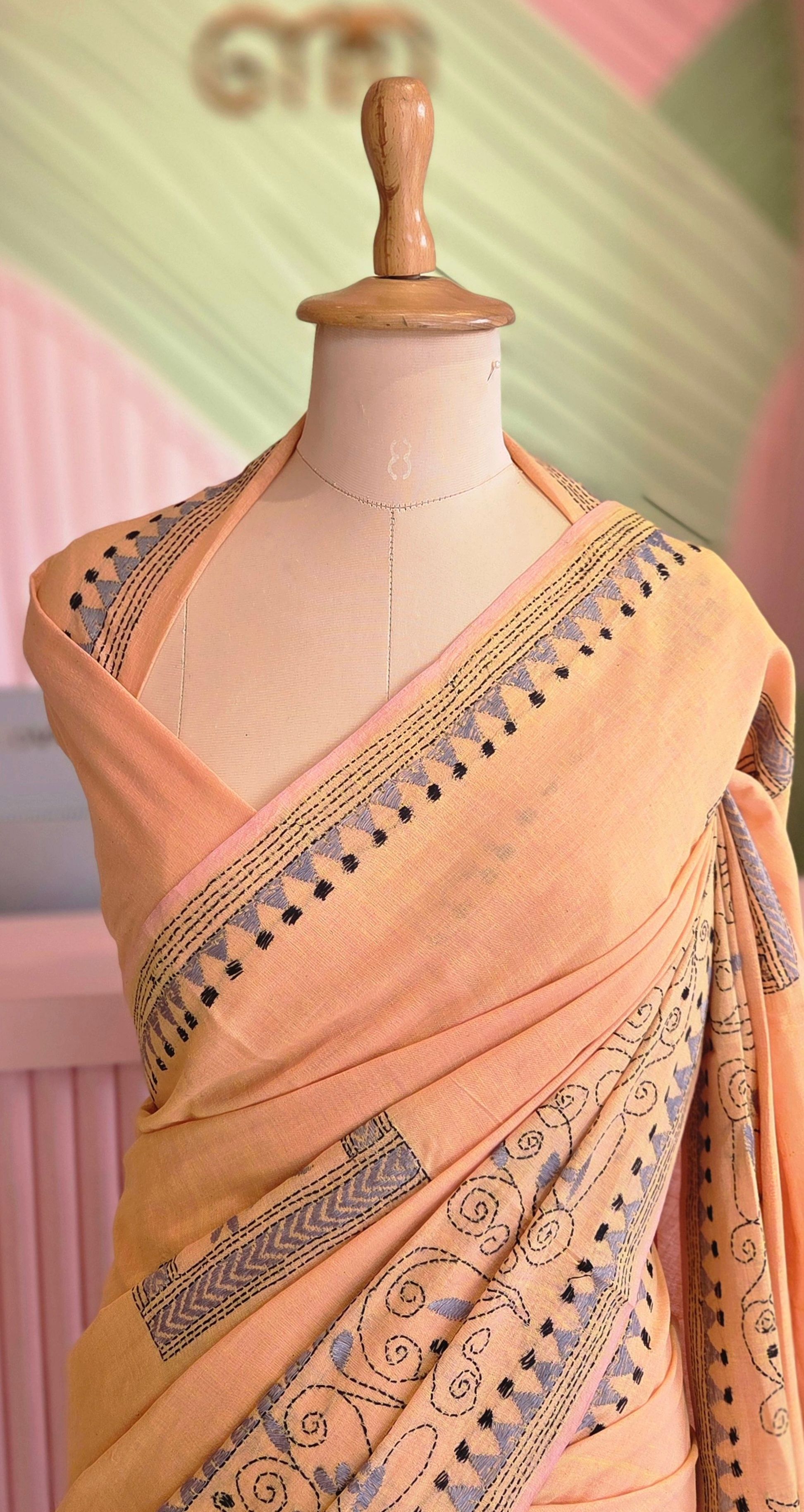 Elegant Dual-Tone Orange-Yellow Handloom Cotton Saree
