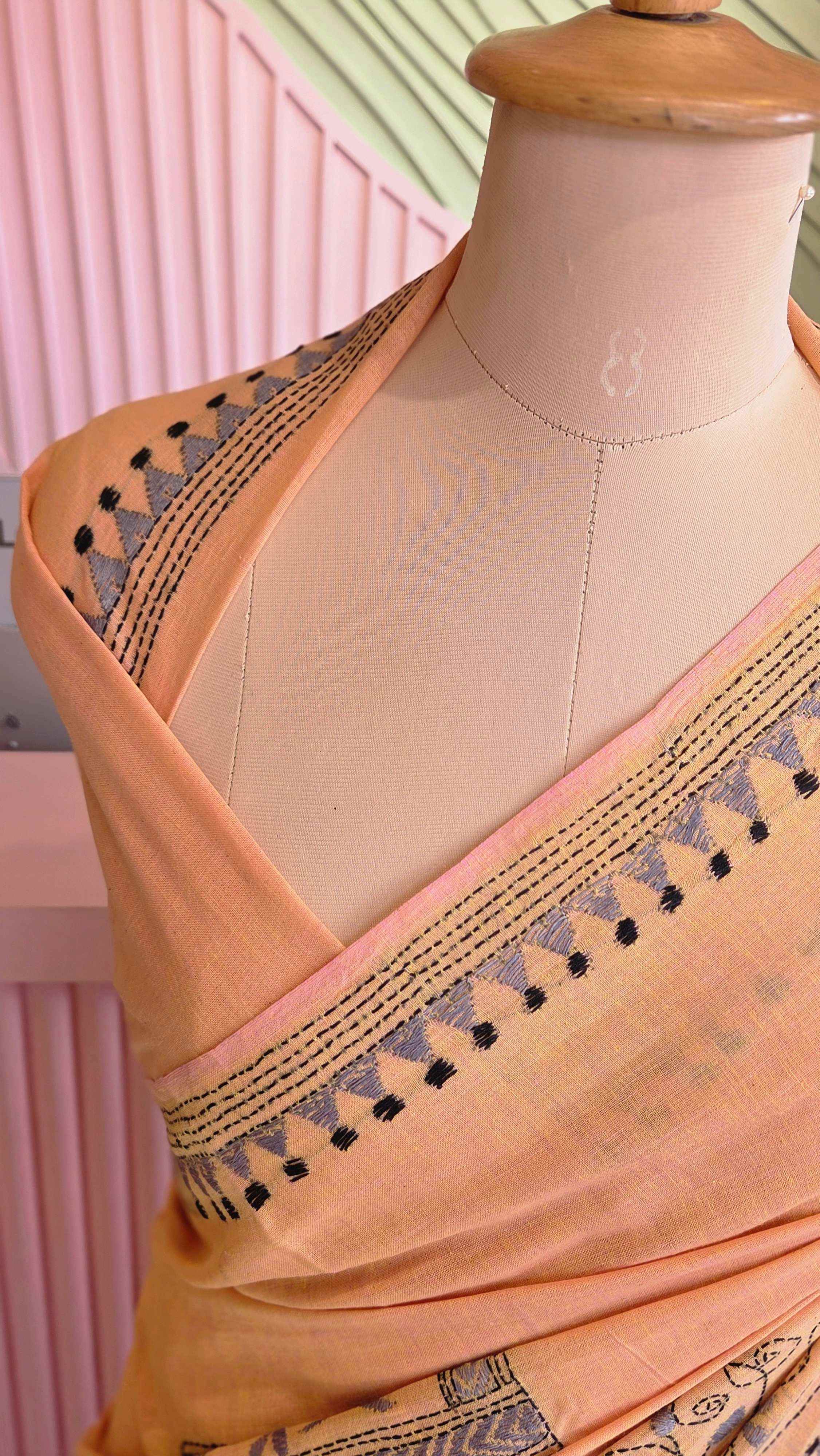 Elegant Dual-Tone Orange-Yellow Handloom Cotton Saree