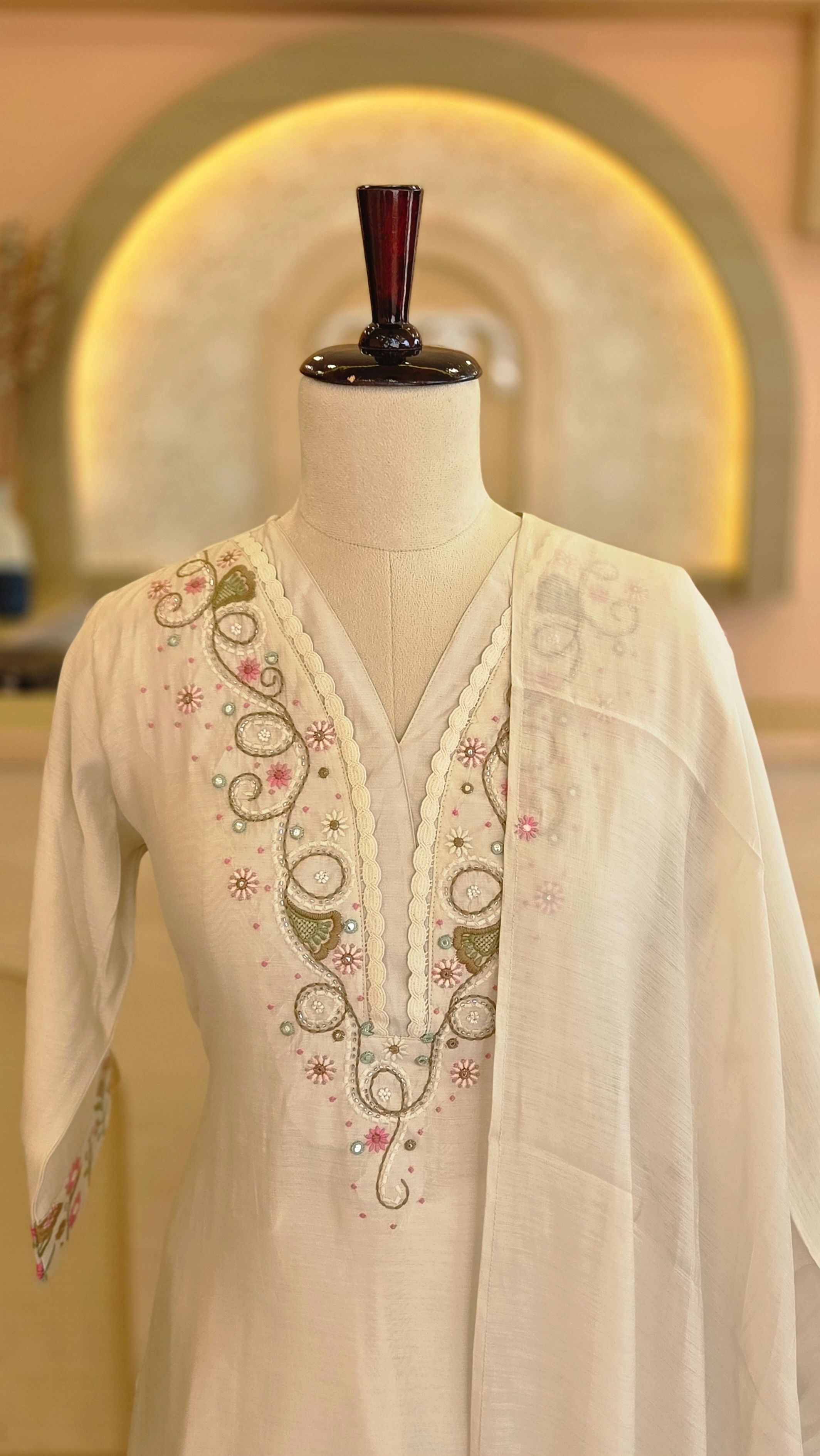 Elegant Off-White Muslin Salwar Set