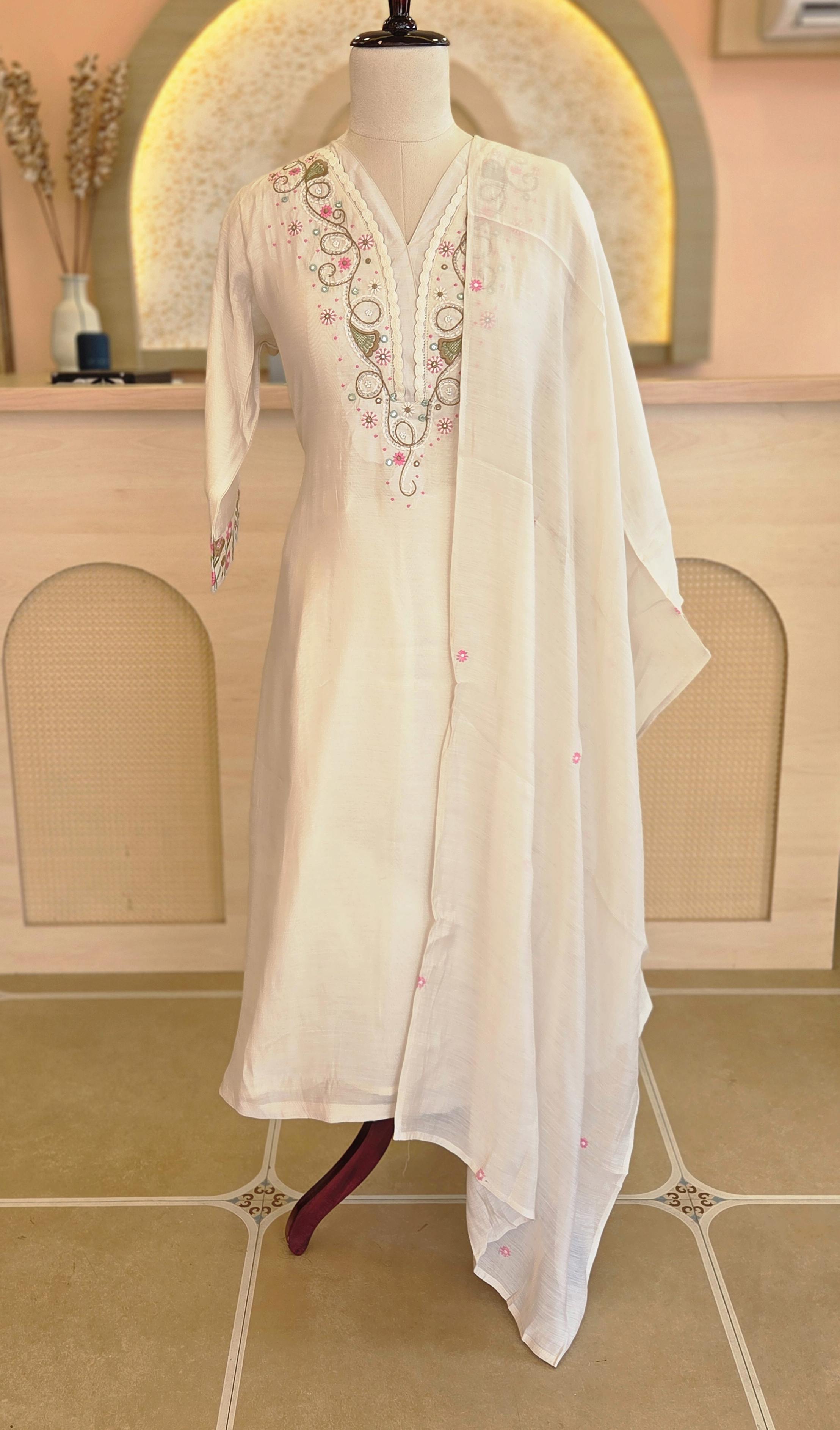 Elegant Off-White Muslin Salwar Set