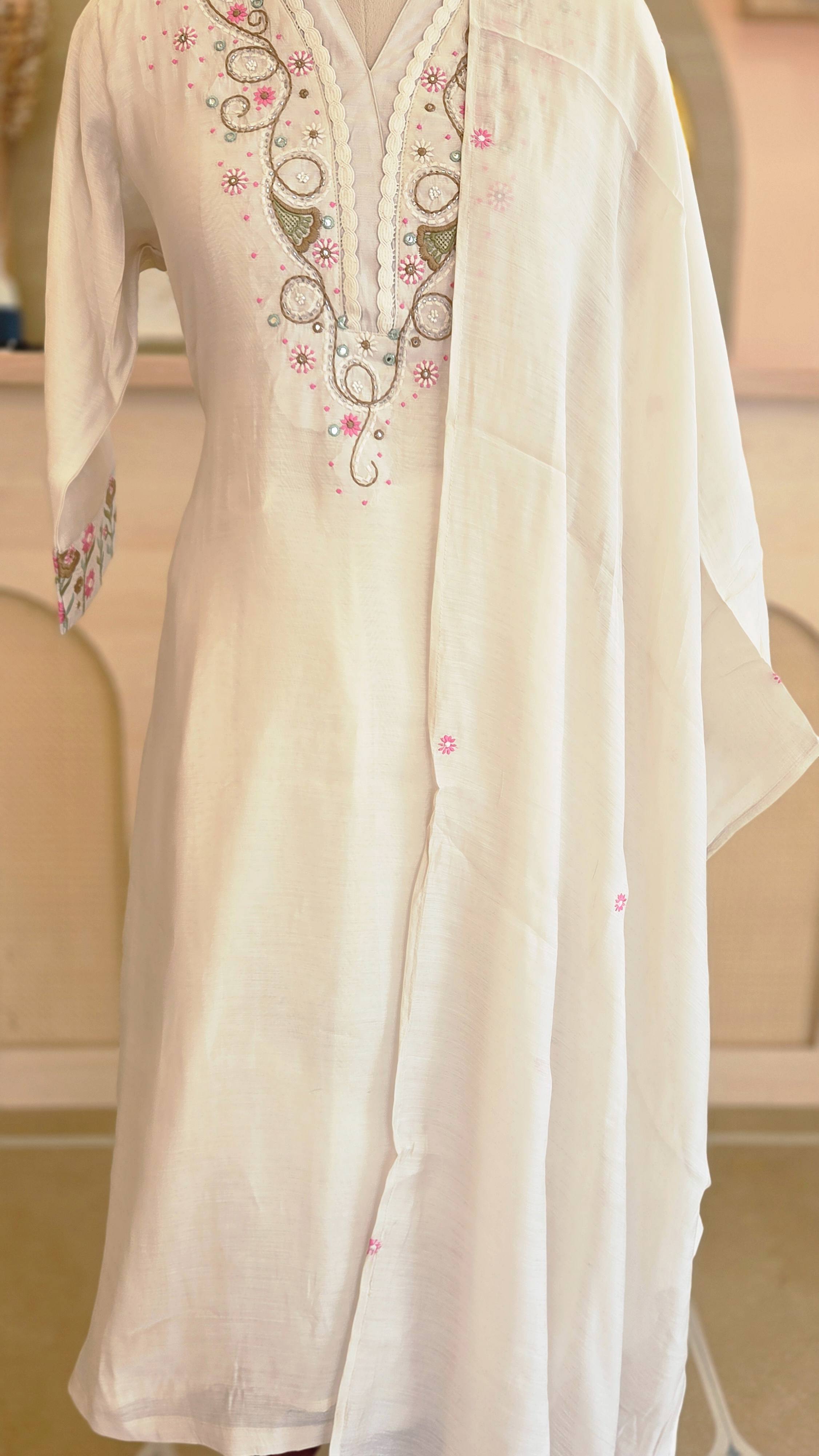 Elegant Off-White Muslin Salwar Set