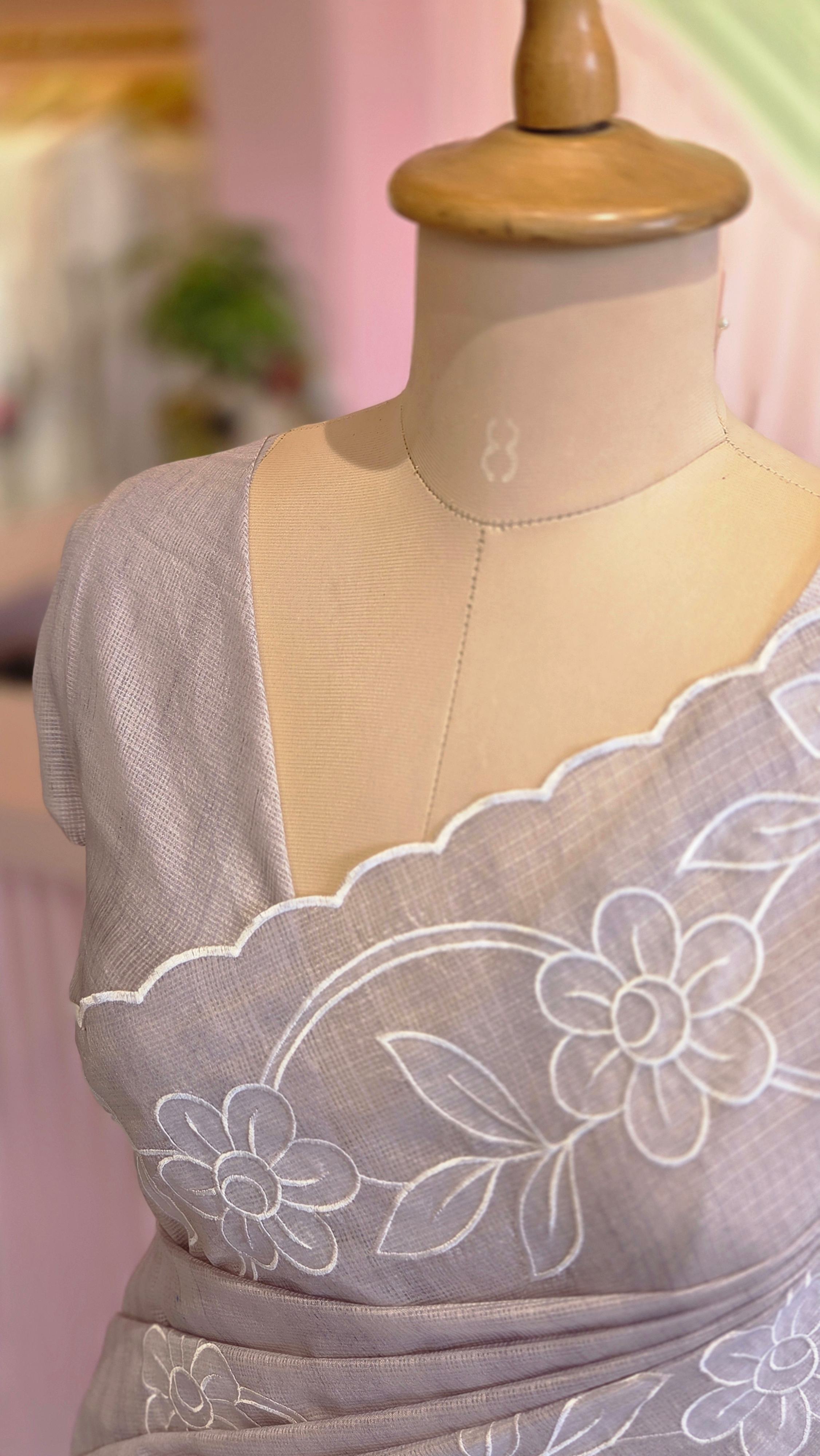 Lilac Elegance Cutwork Kota Saree