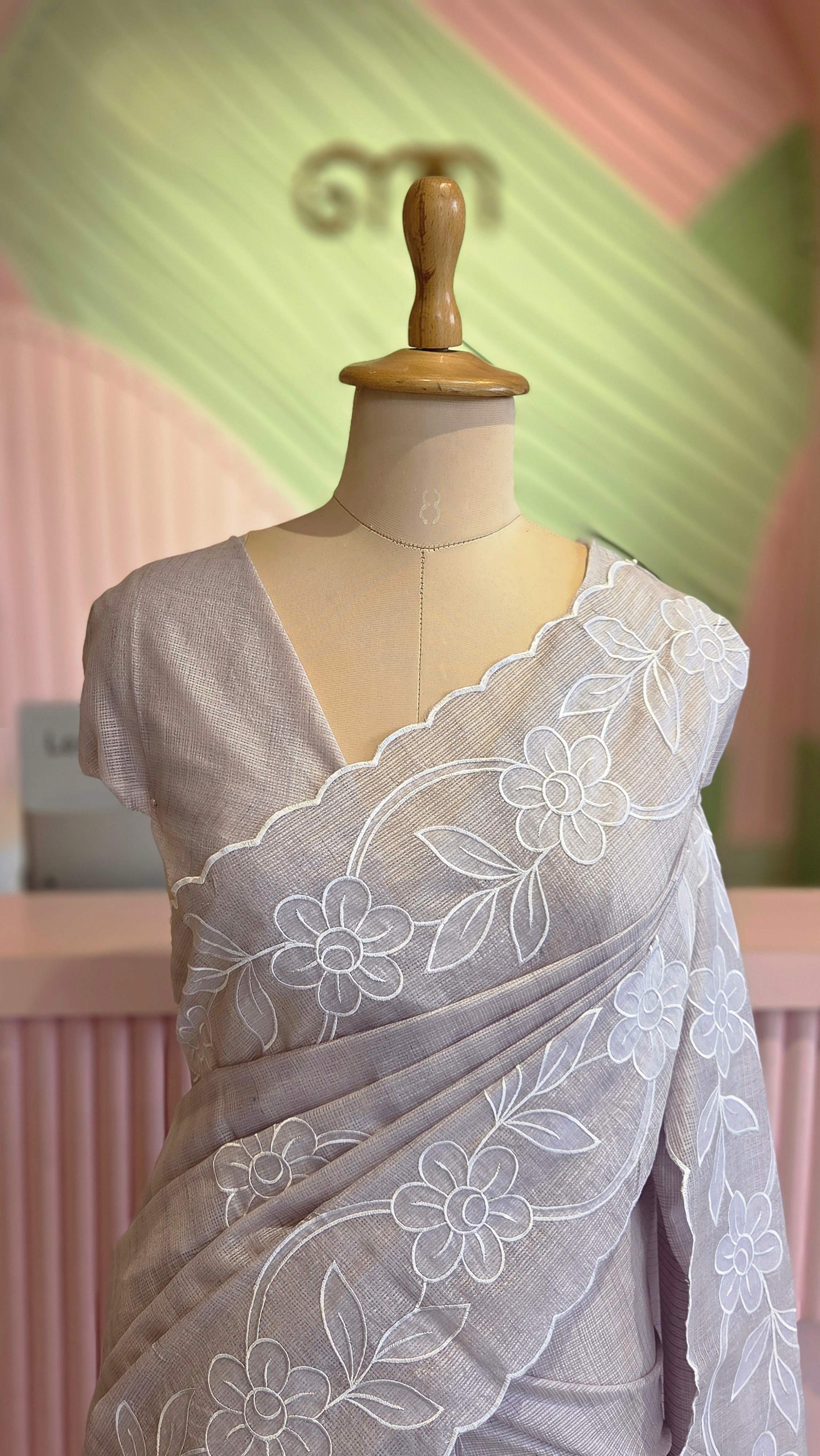 Lilac Elegance Cutwork Kota Saree