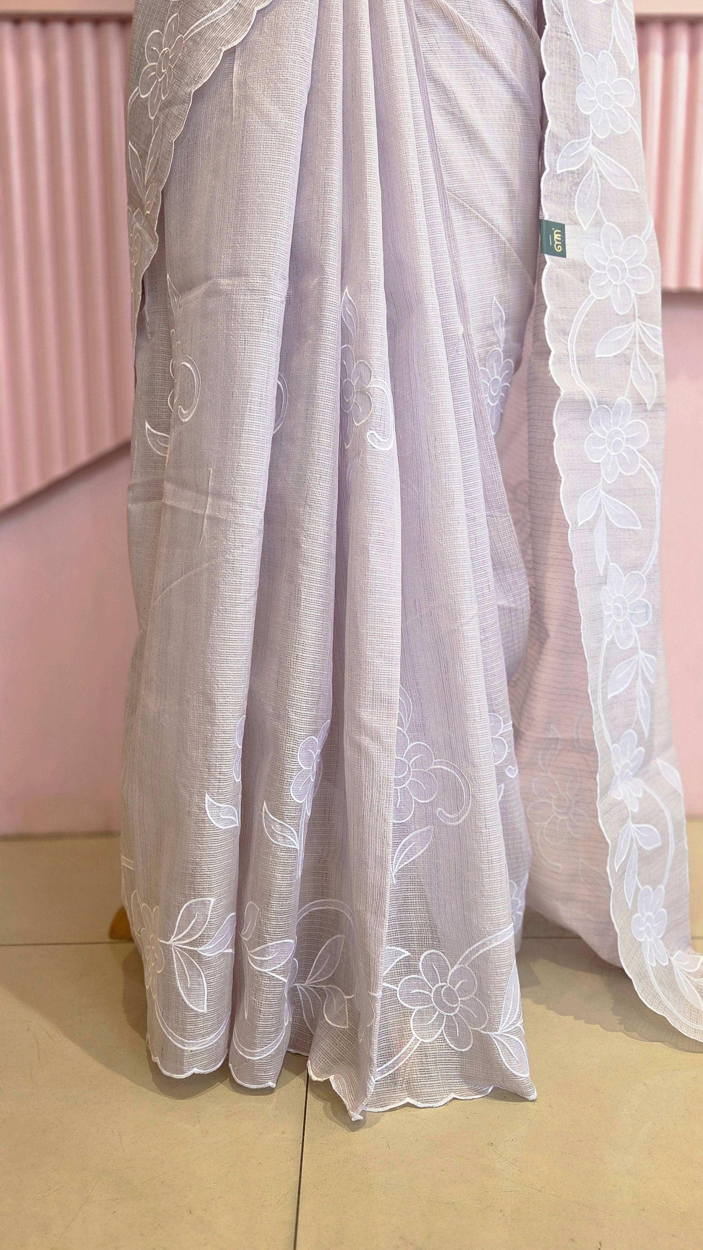 Lilac Elegance Cutwork Kota Saree