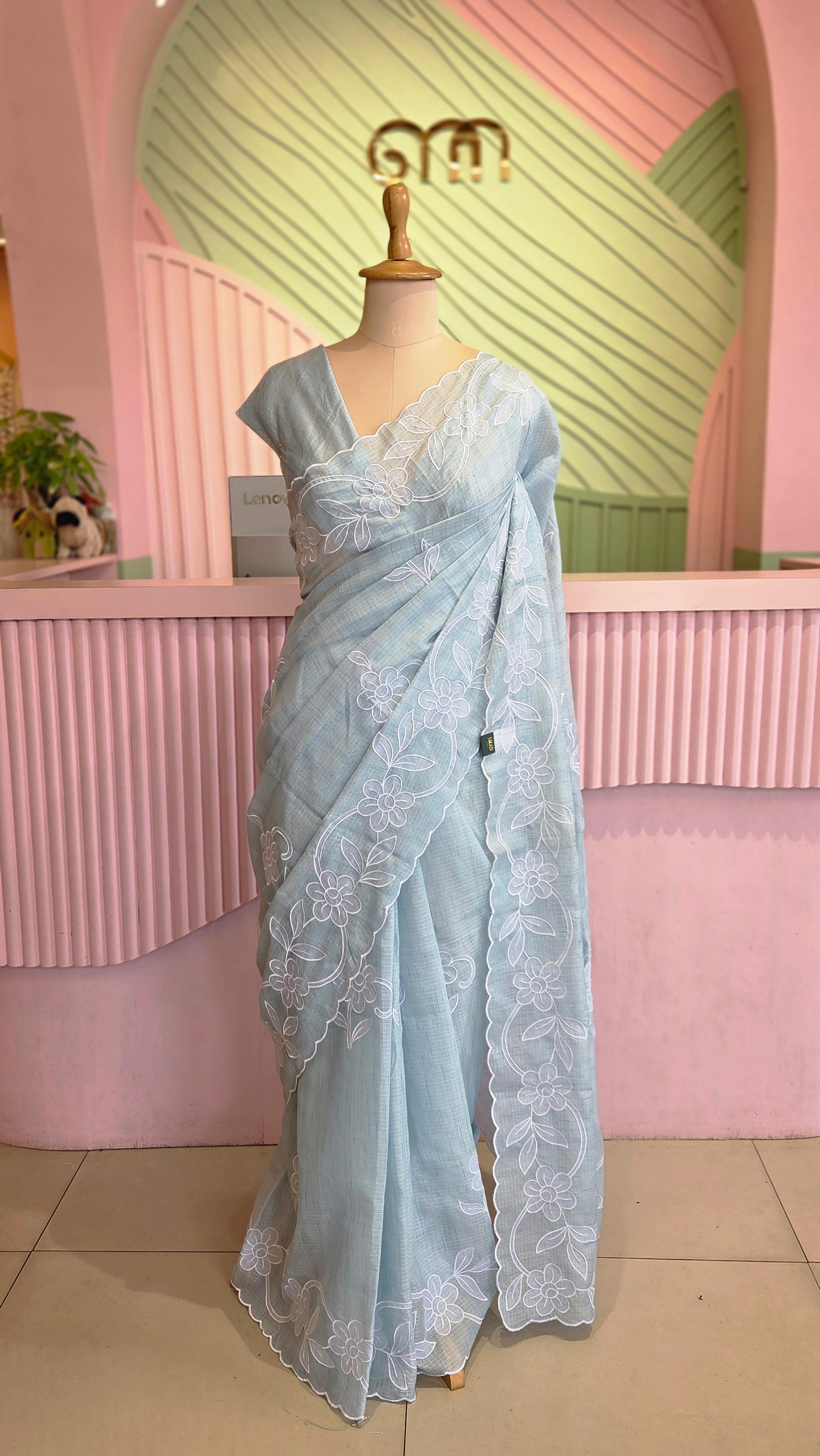 Sky Blue Cutwork Kota Saree