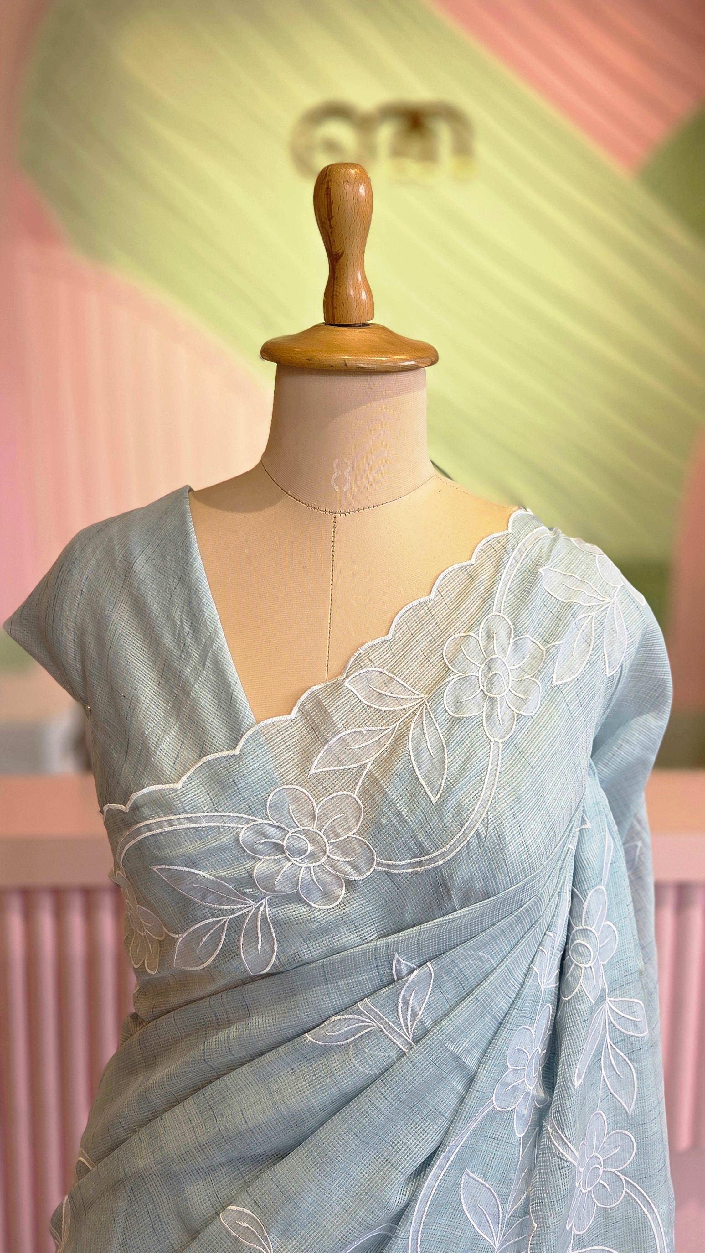 Sky Blue Cutwork Kota Saree