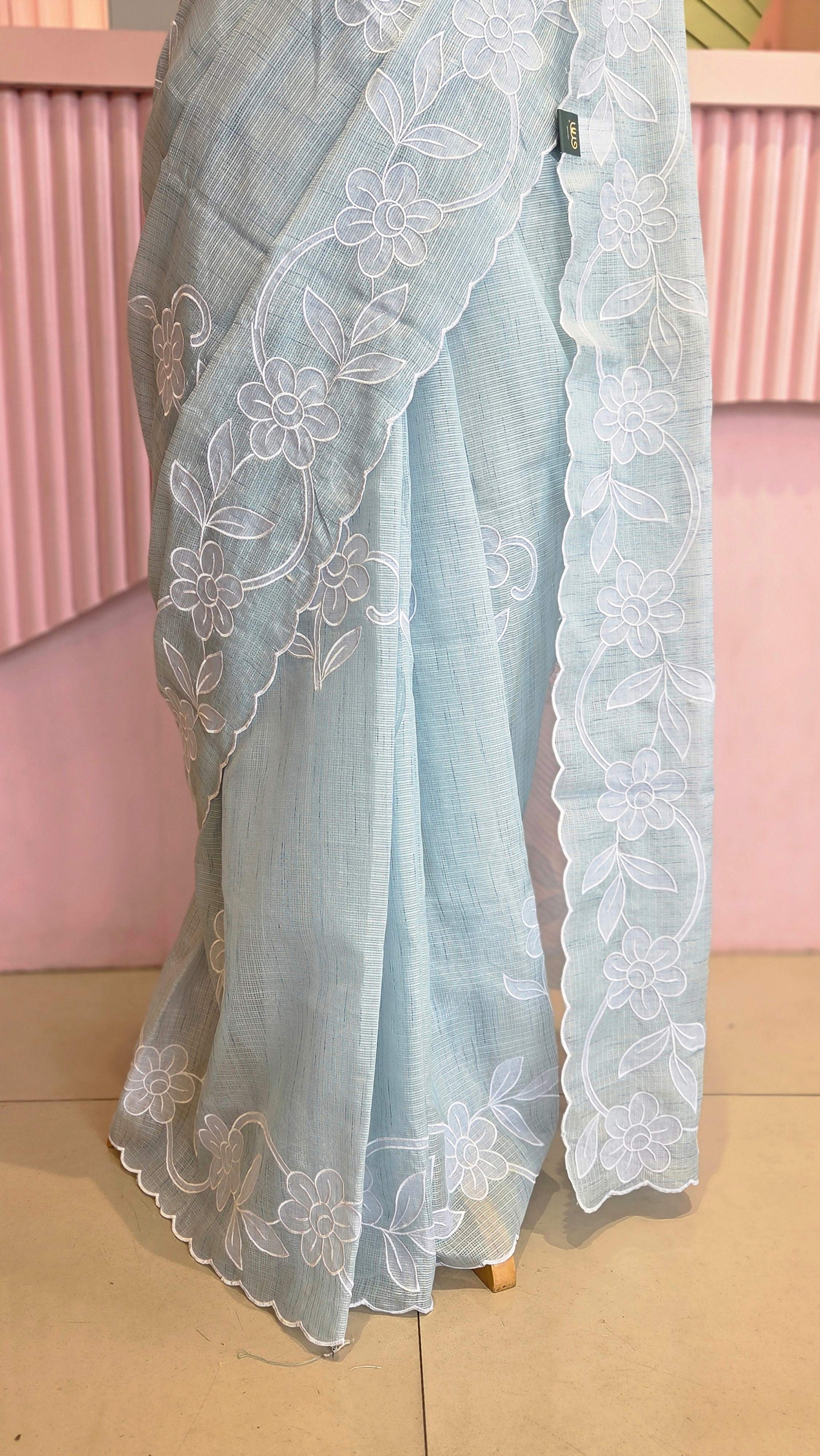 Sky Blue Cutwork Kota Saree
