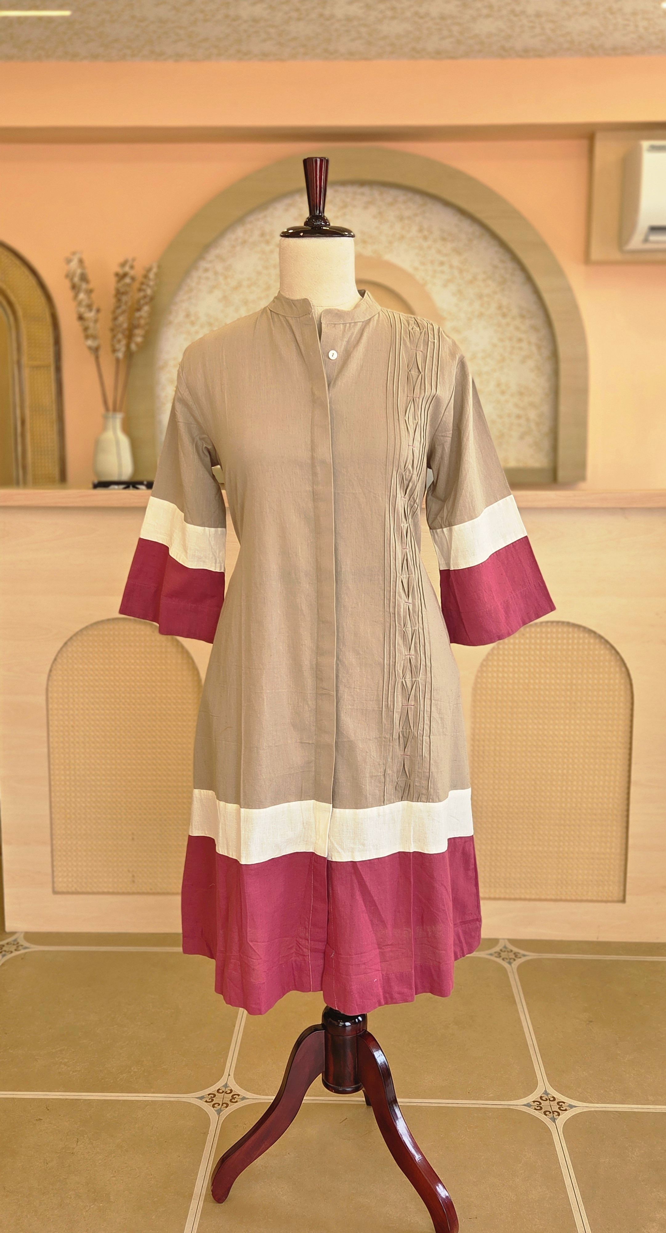 Taupe Elegance Color-Block Dress