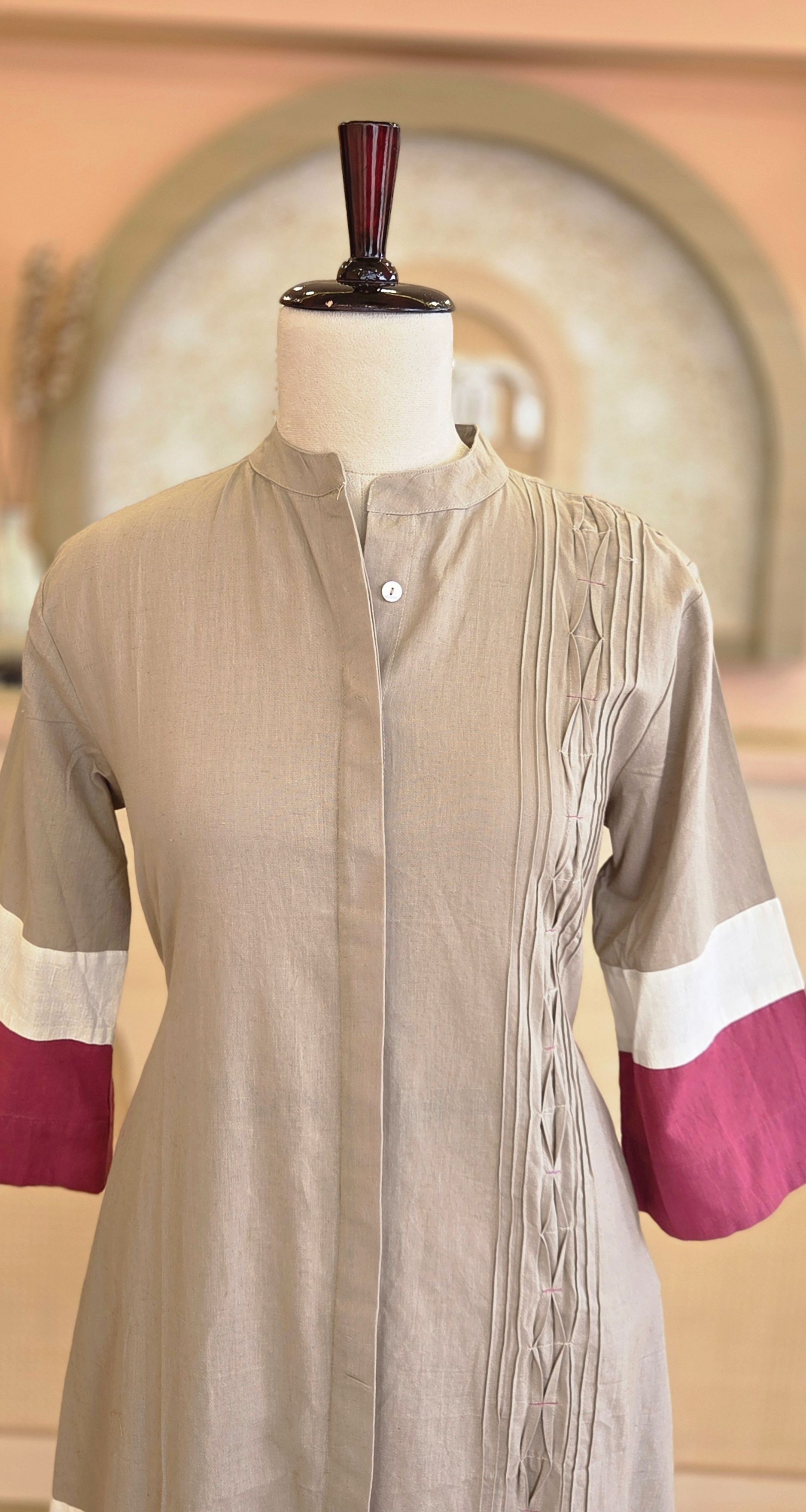 Taupe Elegance Color-Block Dress
