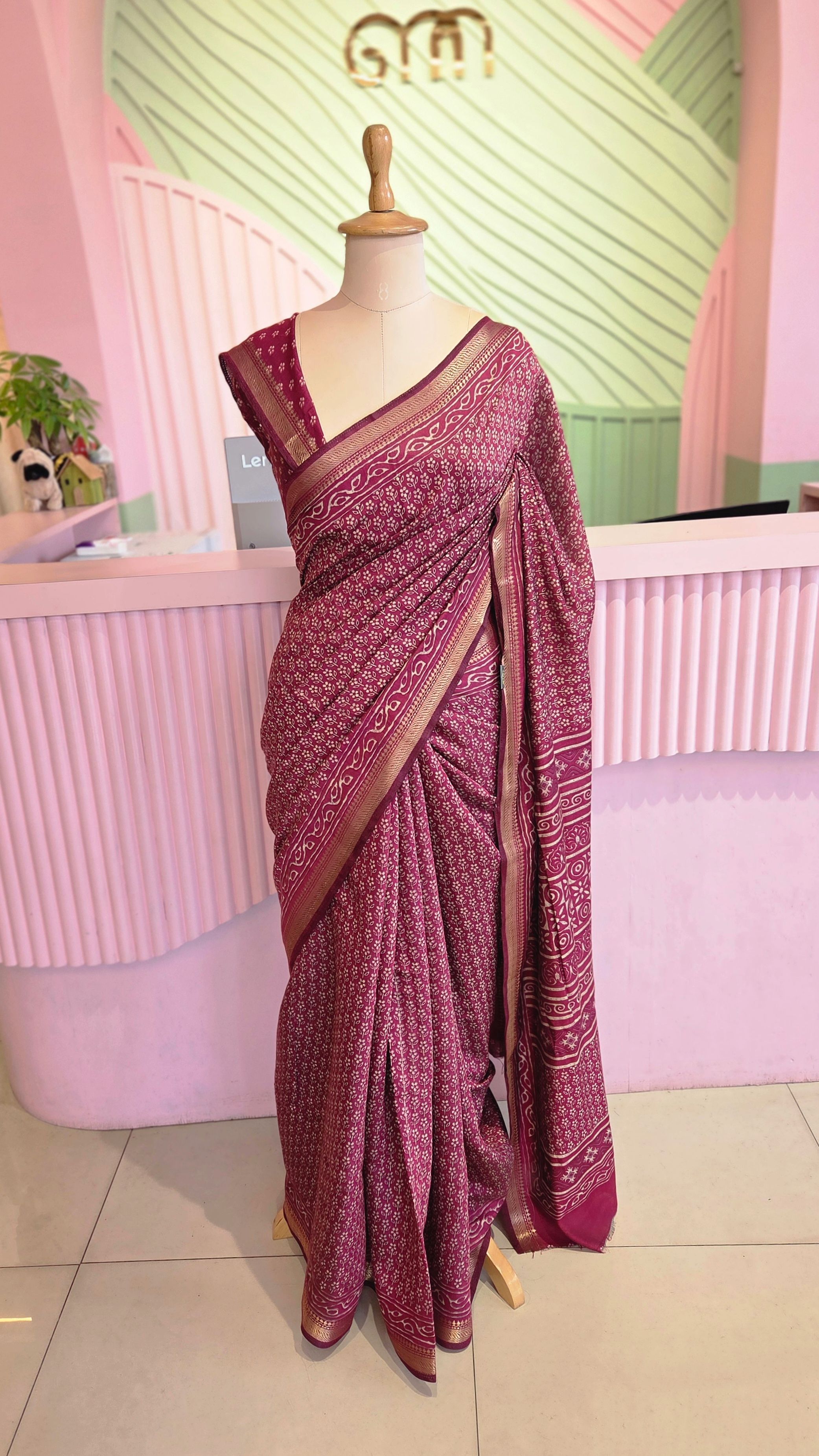 Magenta Chanderi Cotton Printed Saree