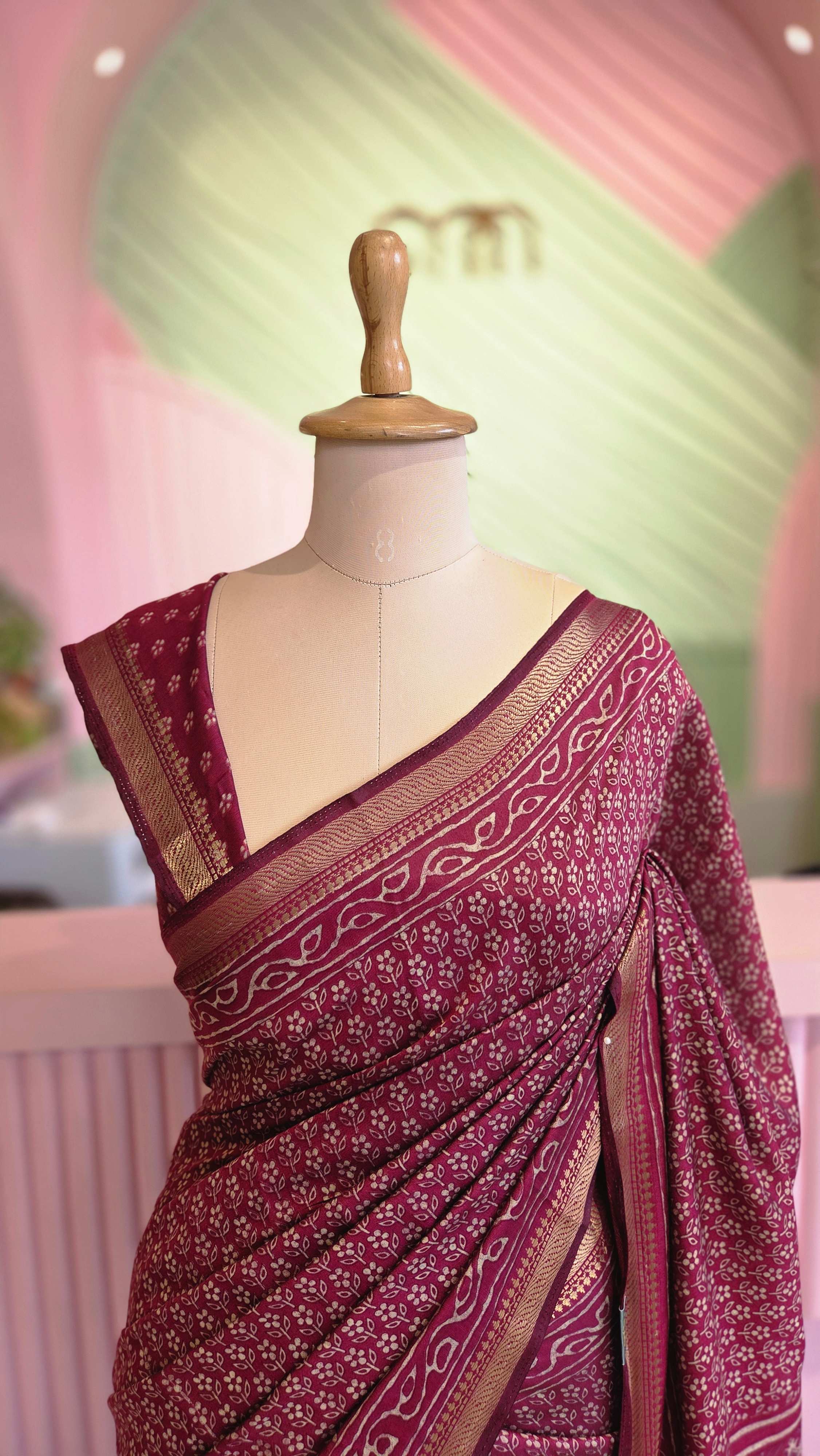 Magenta Chanderi Cotton Printed Saree