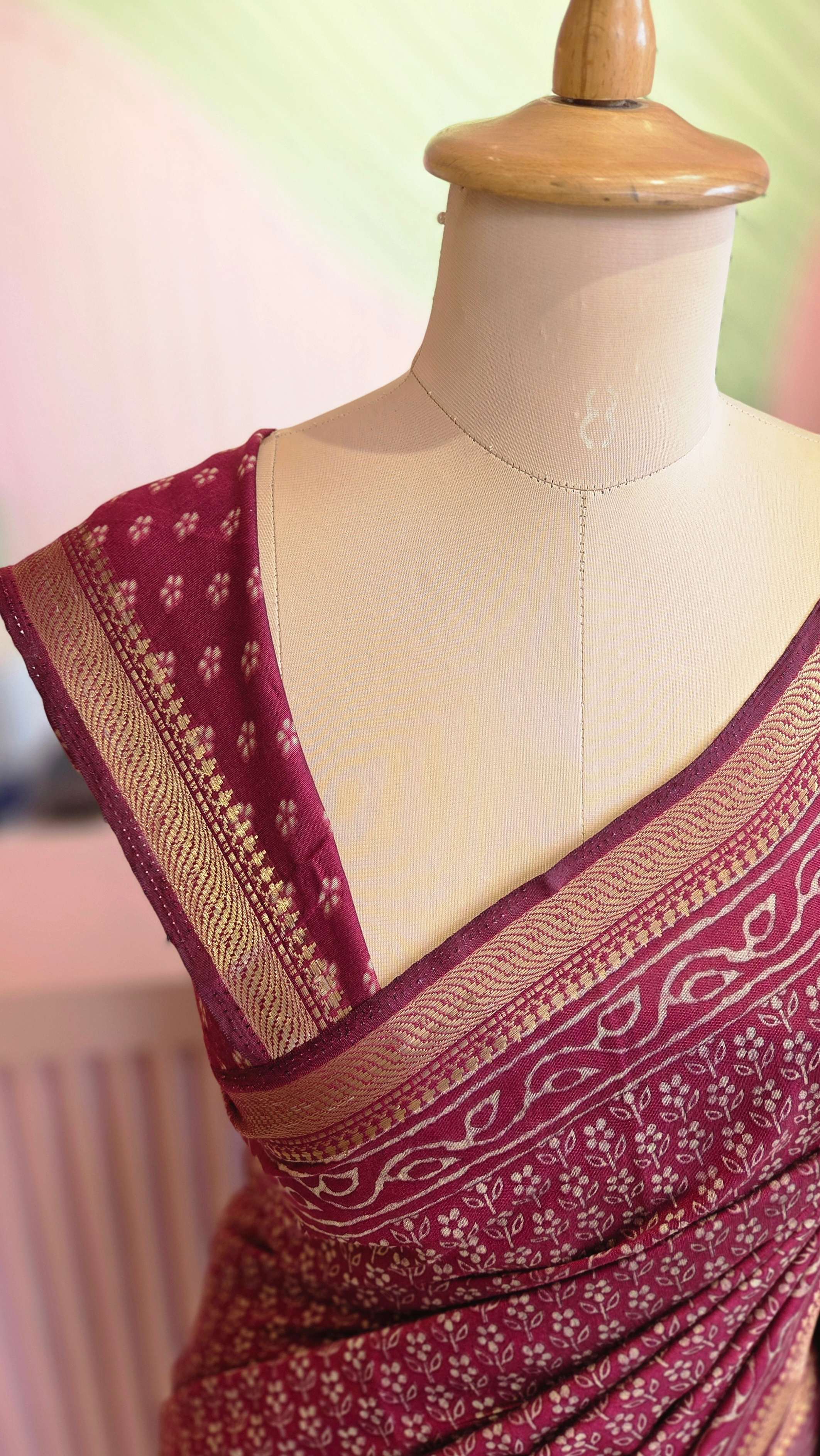 Magenta Chanderi Cotton Printed Saree