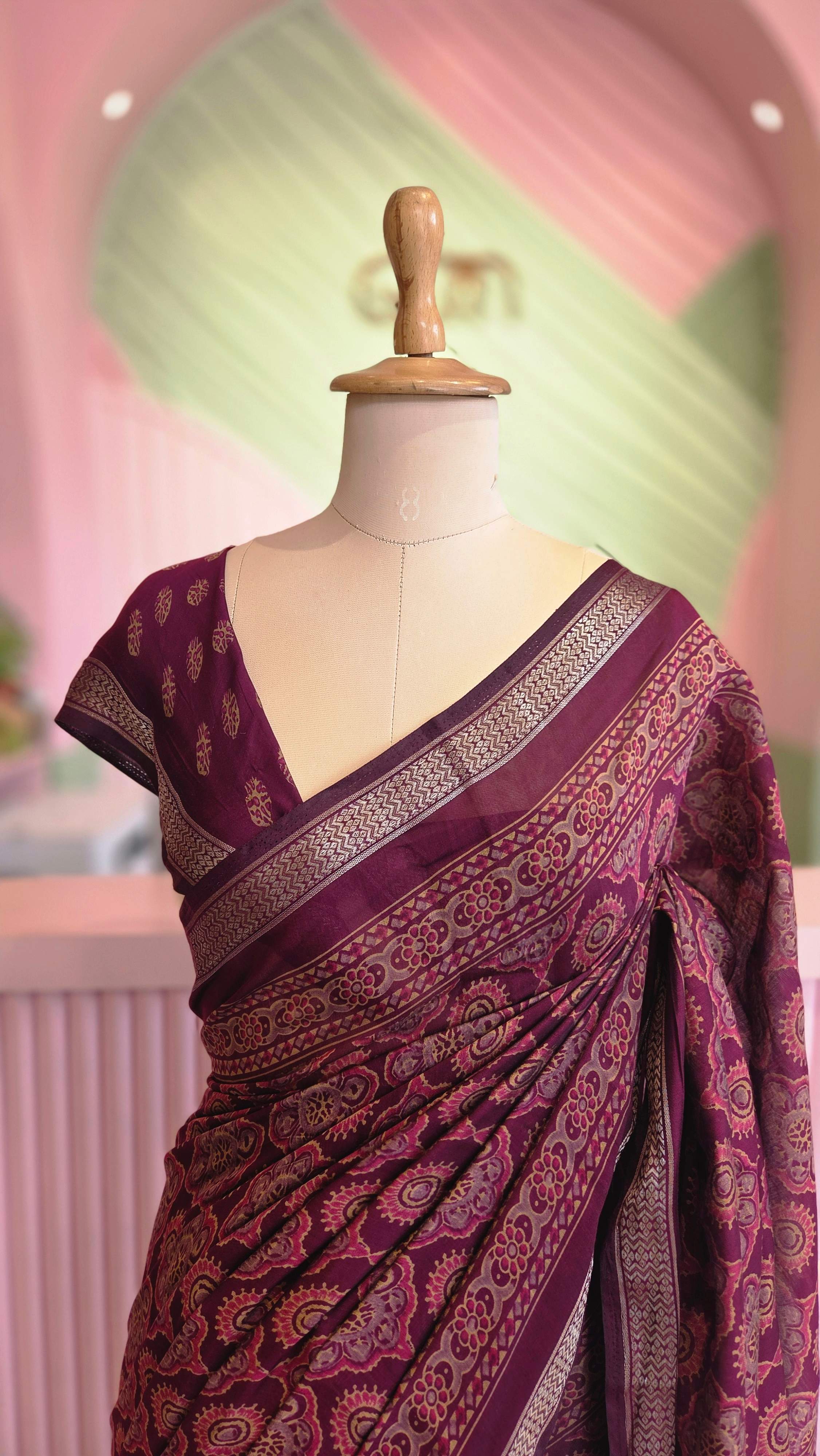 Deep Crimson Chanderi Cottan Saree