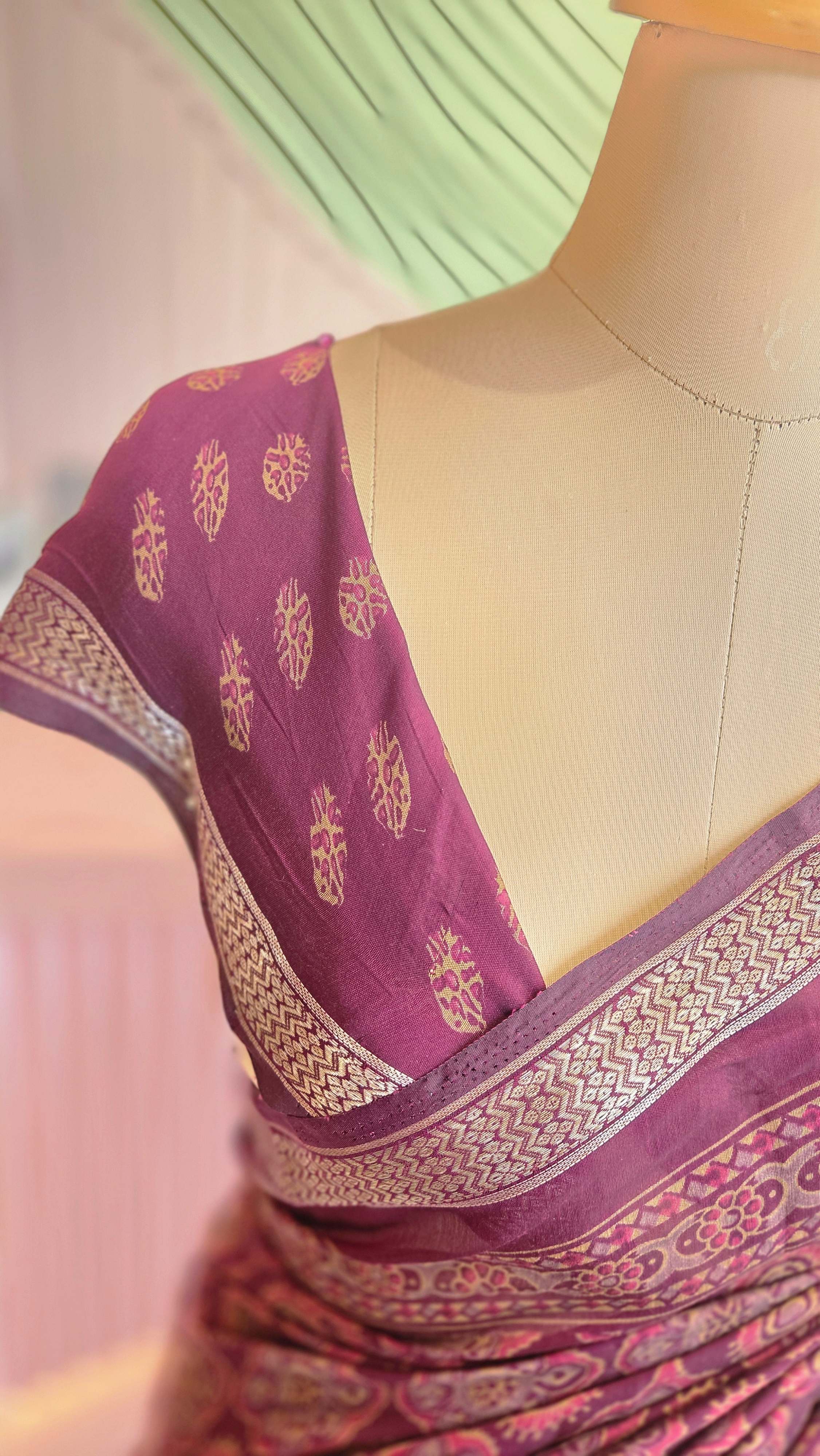 Deep Crimson Chanderi Cottan Saree