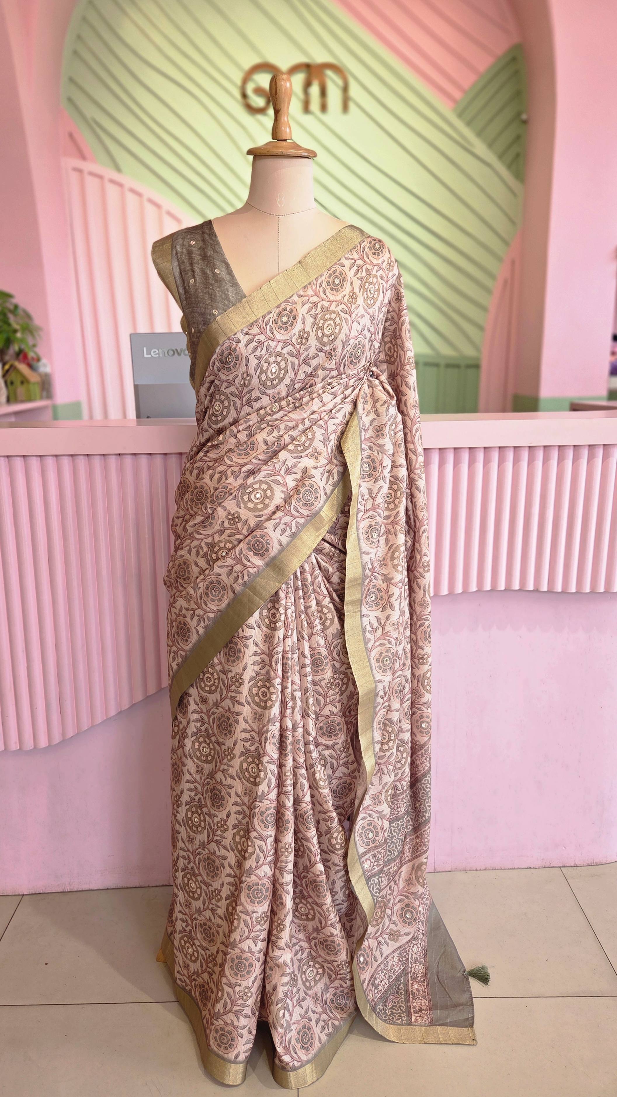 Green Semi Tussar Saree