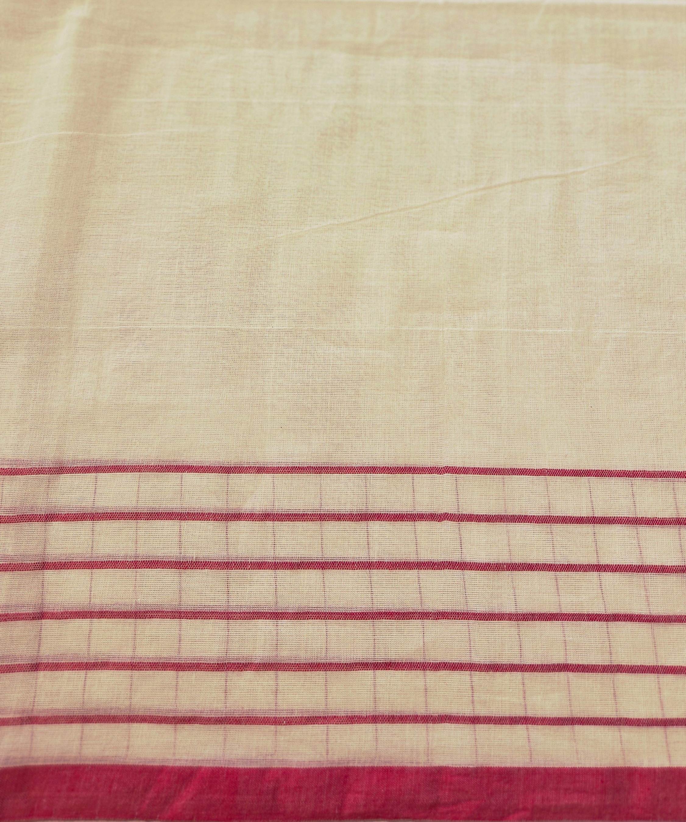 Traditional Ivory & Crimson Mul Cotton Saree
