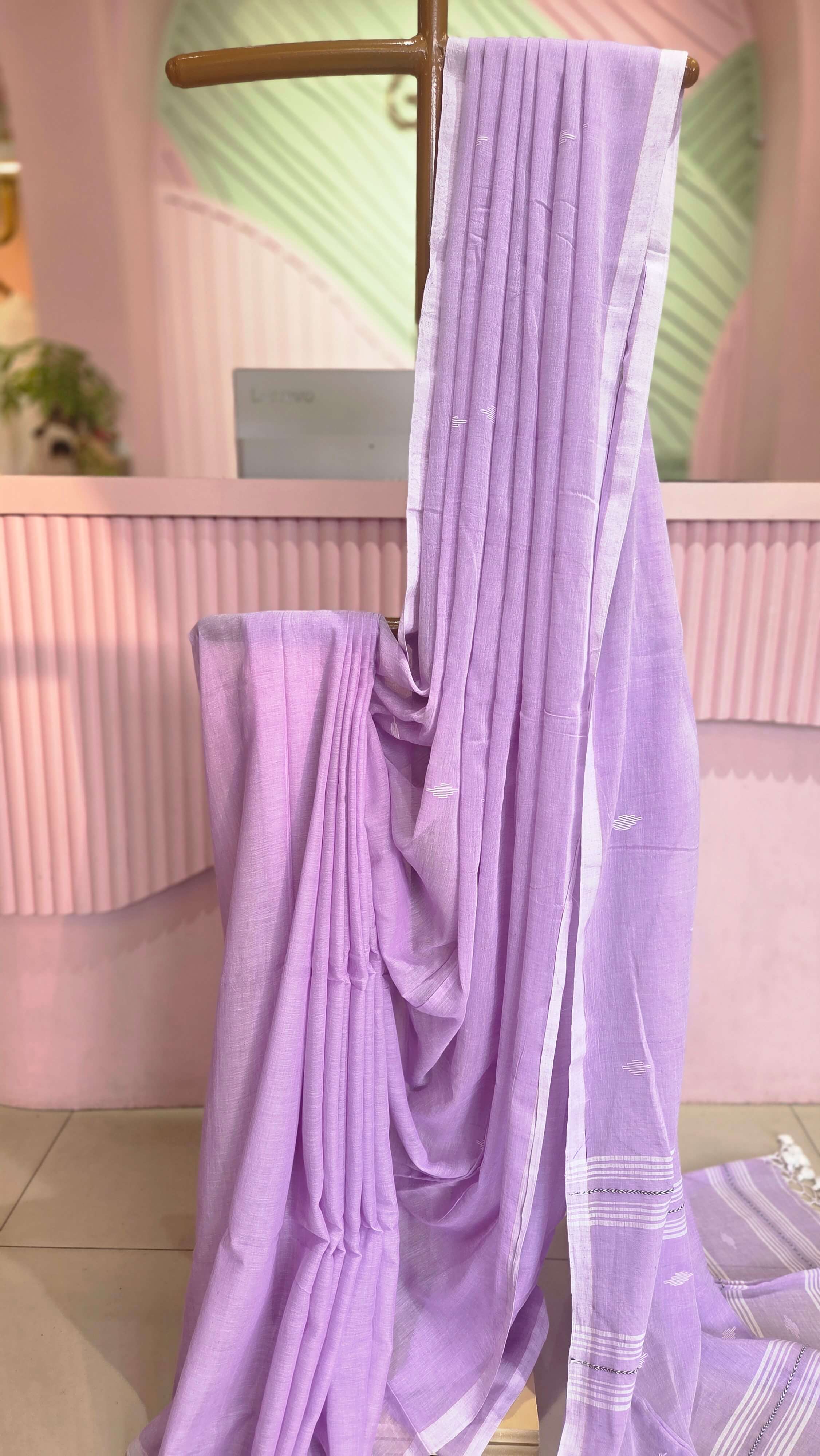 Elegant Lilac Mul Cotton Saree