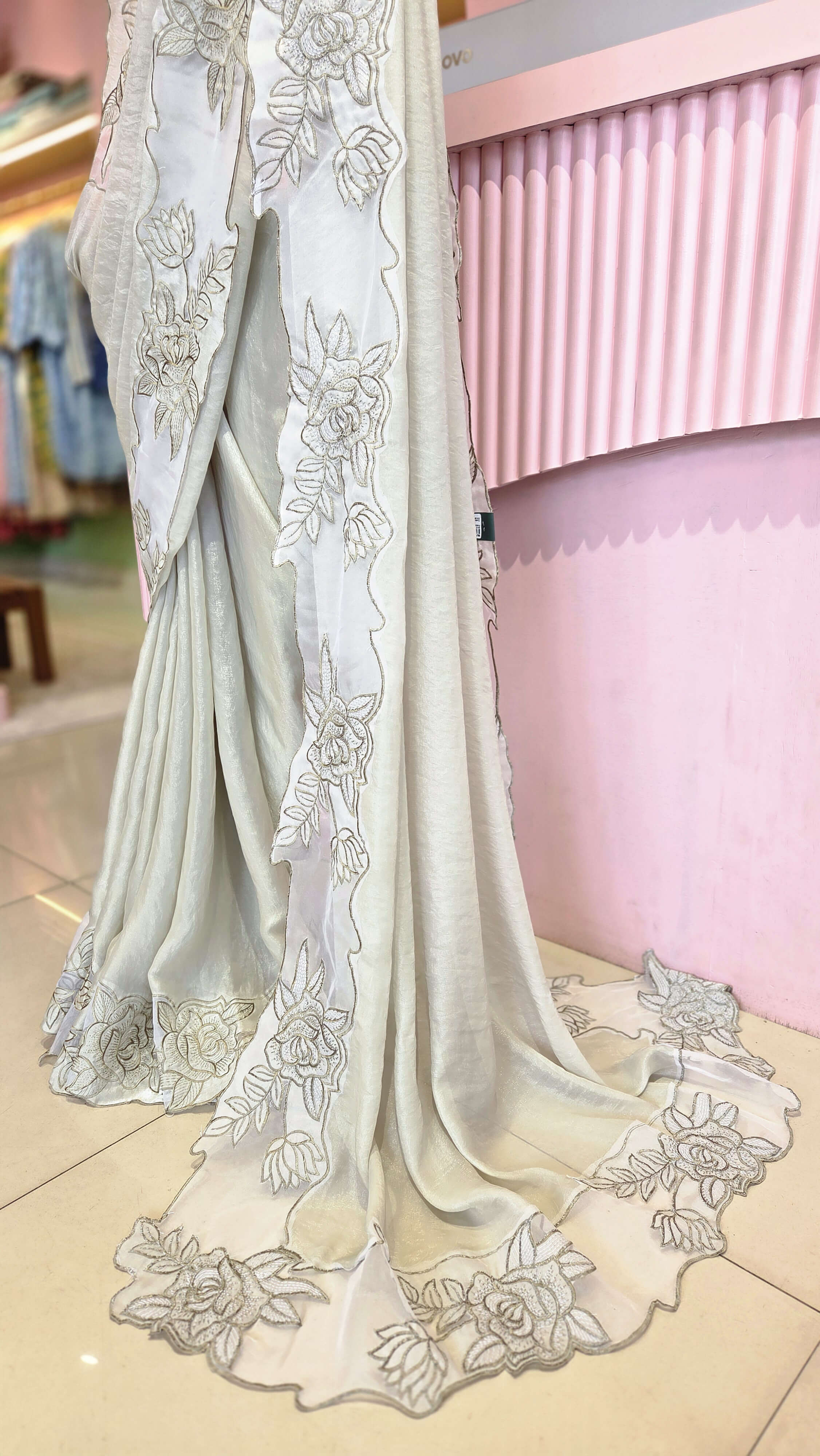Pastel Green Meadow Satin Organza Saree