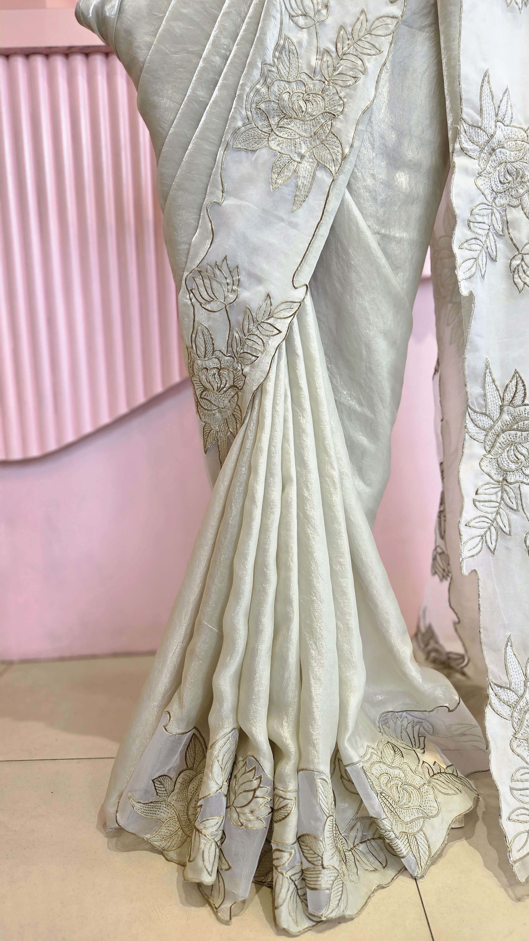 Pastel Green Meadow Satin Organza Saree