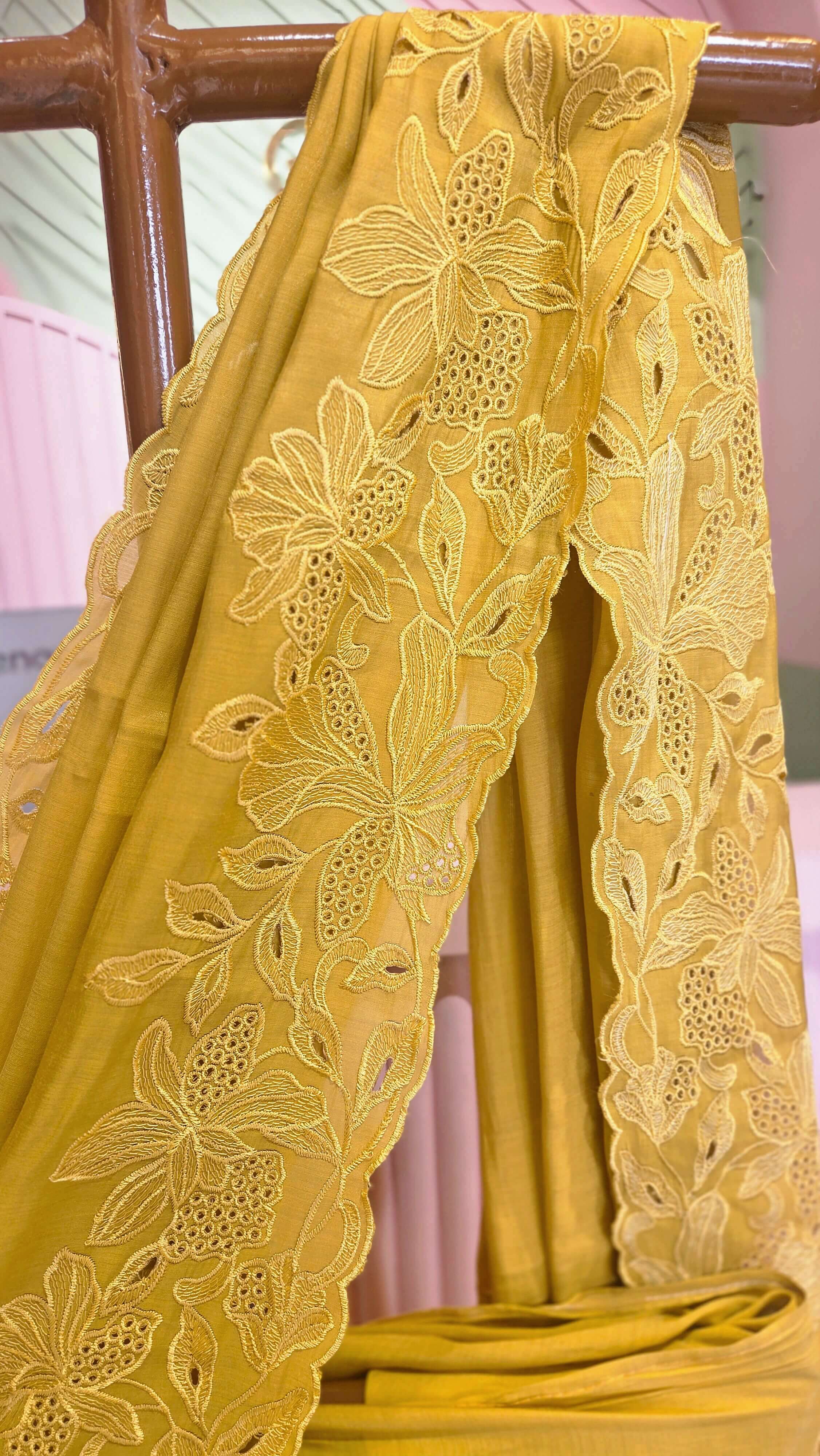 Elegance in Bloom – Mustard Yellow Chanderi Saree