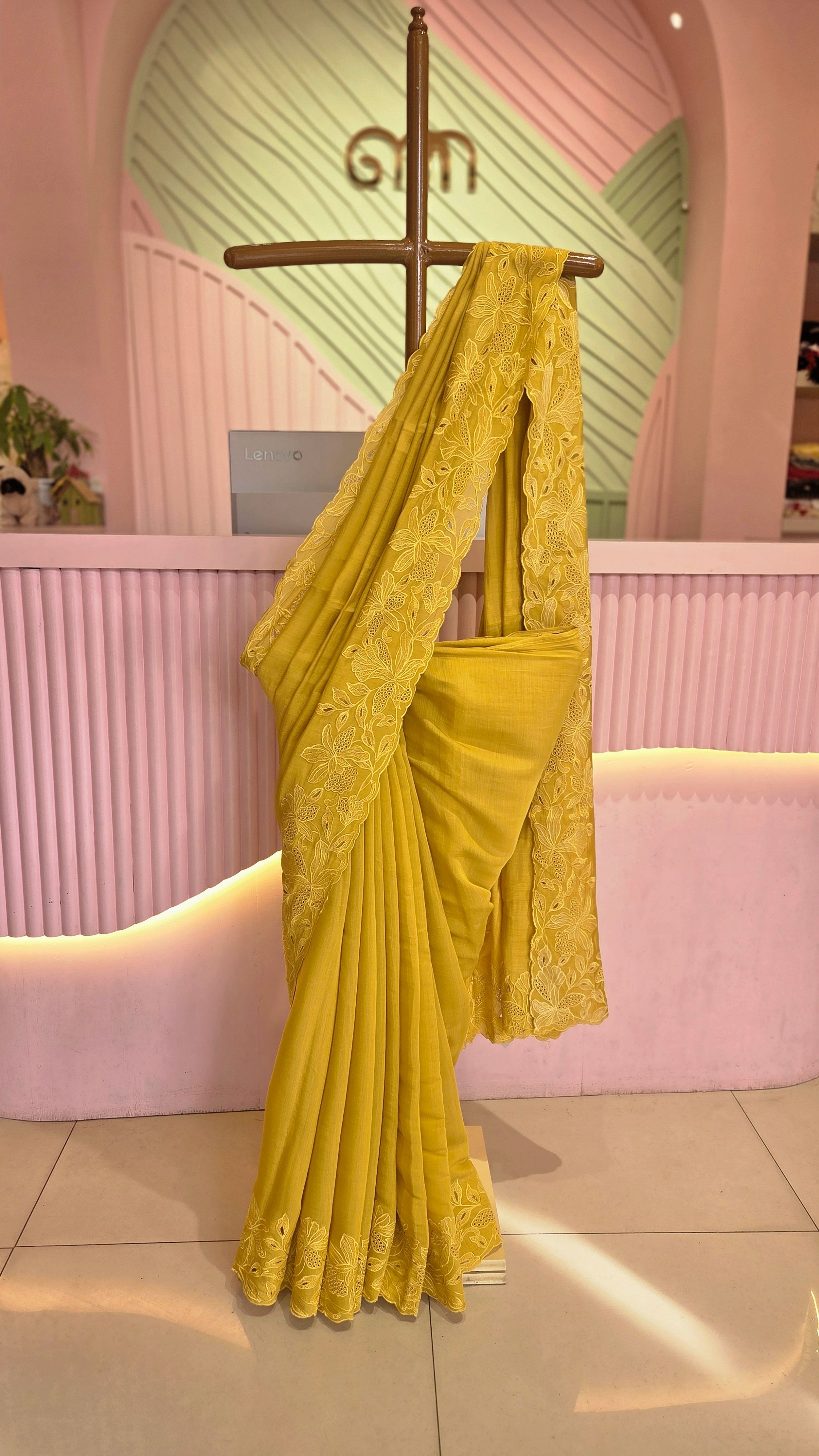 Elegance in Bloom – Mustard Yellow Chanderi Saree