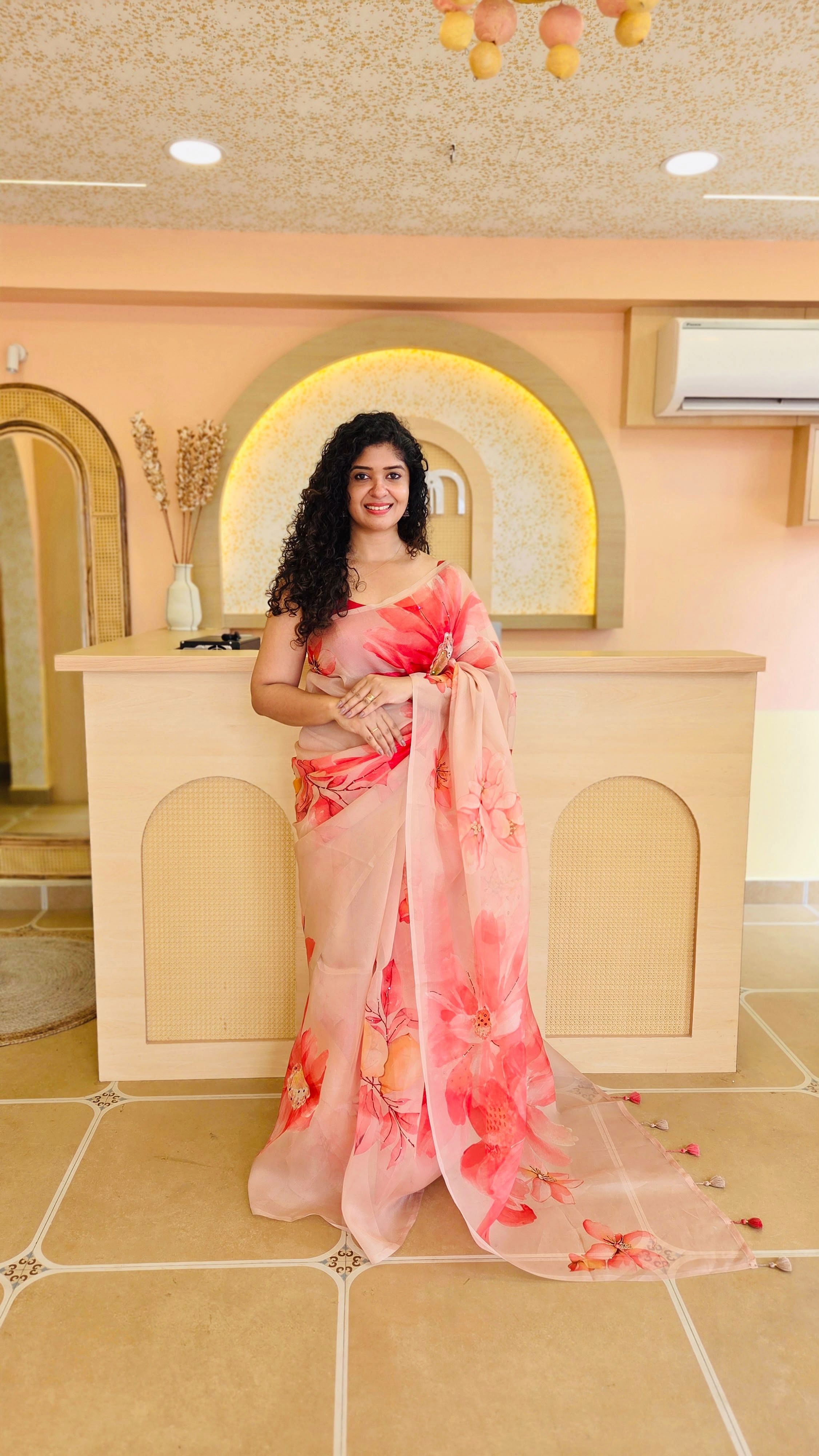 Elegant Floral Organza Saree