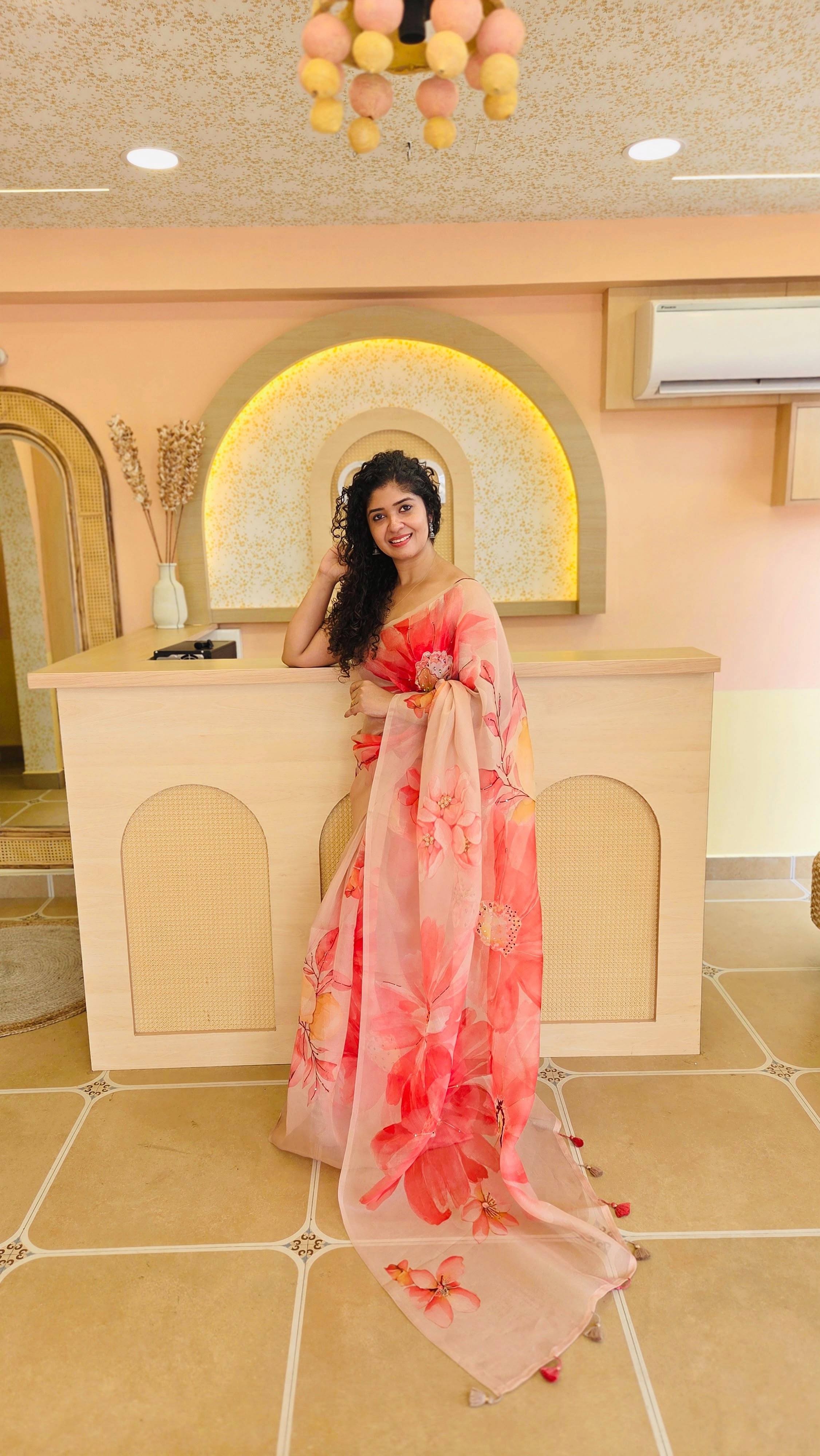 Elegant Floral Organza Saree