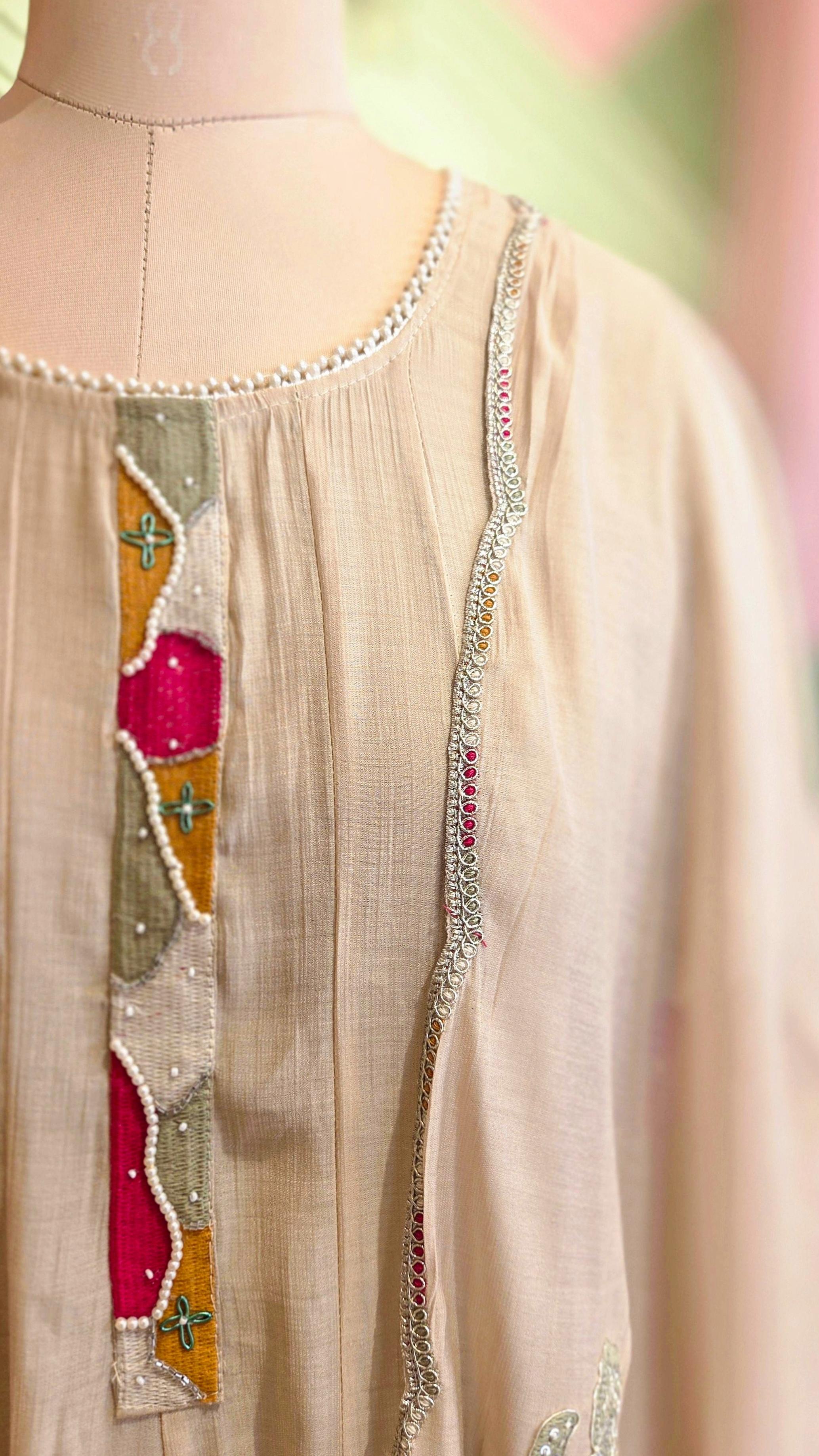 Elegant Beige Chanderi Anarkali Suit Set
