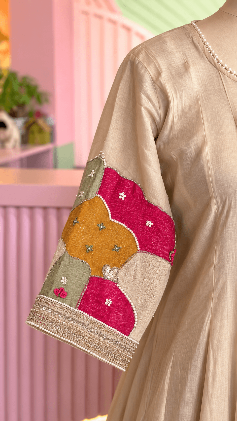 Elegant Beige Chanderi Anarkali Suit Set