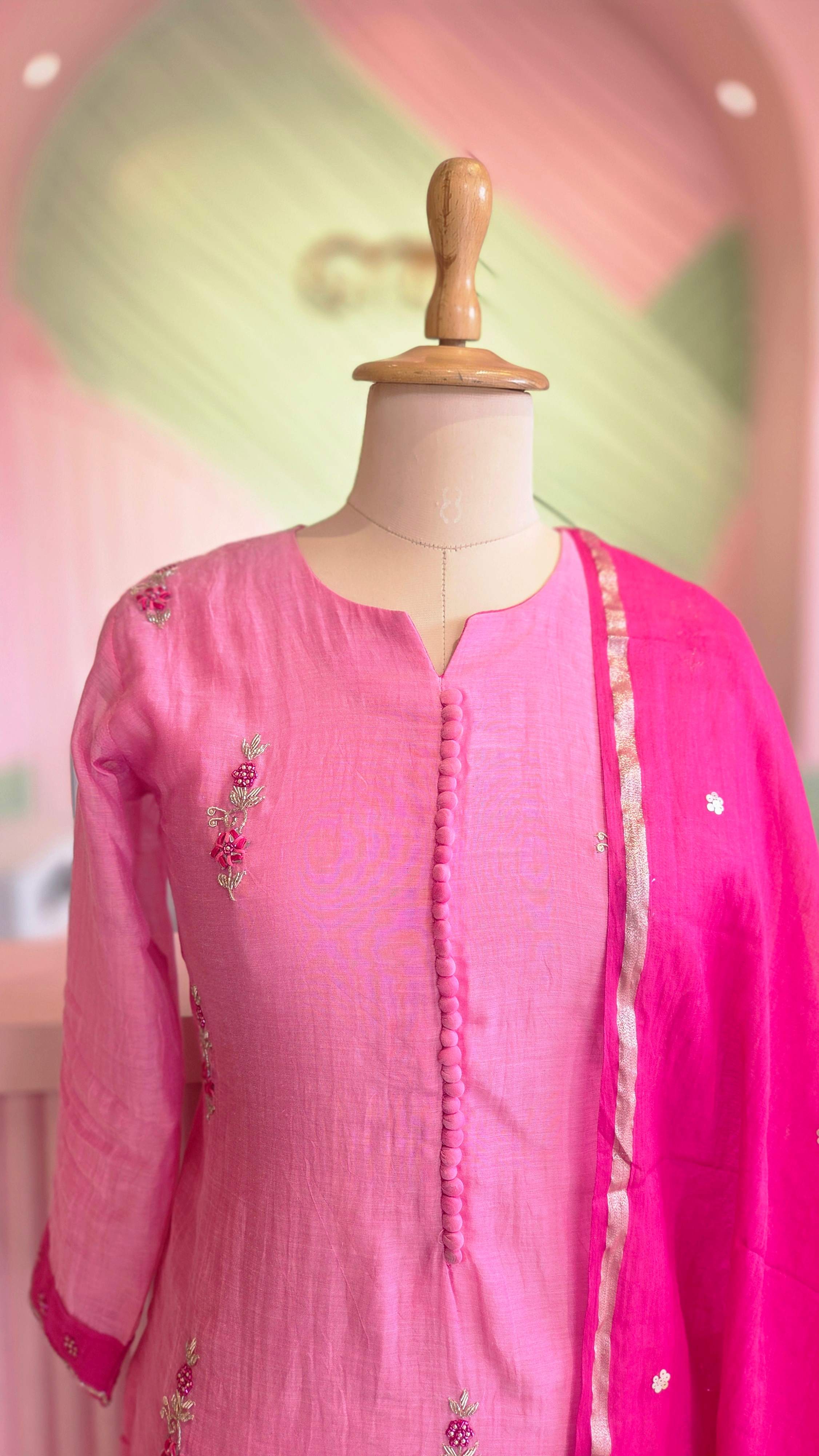 Elegant Dual-Shade Pink Chanderi Salwar Suit set