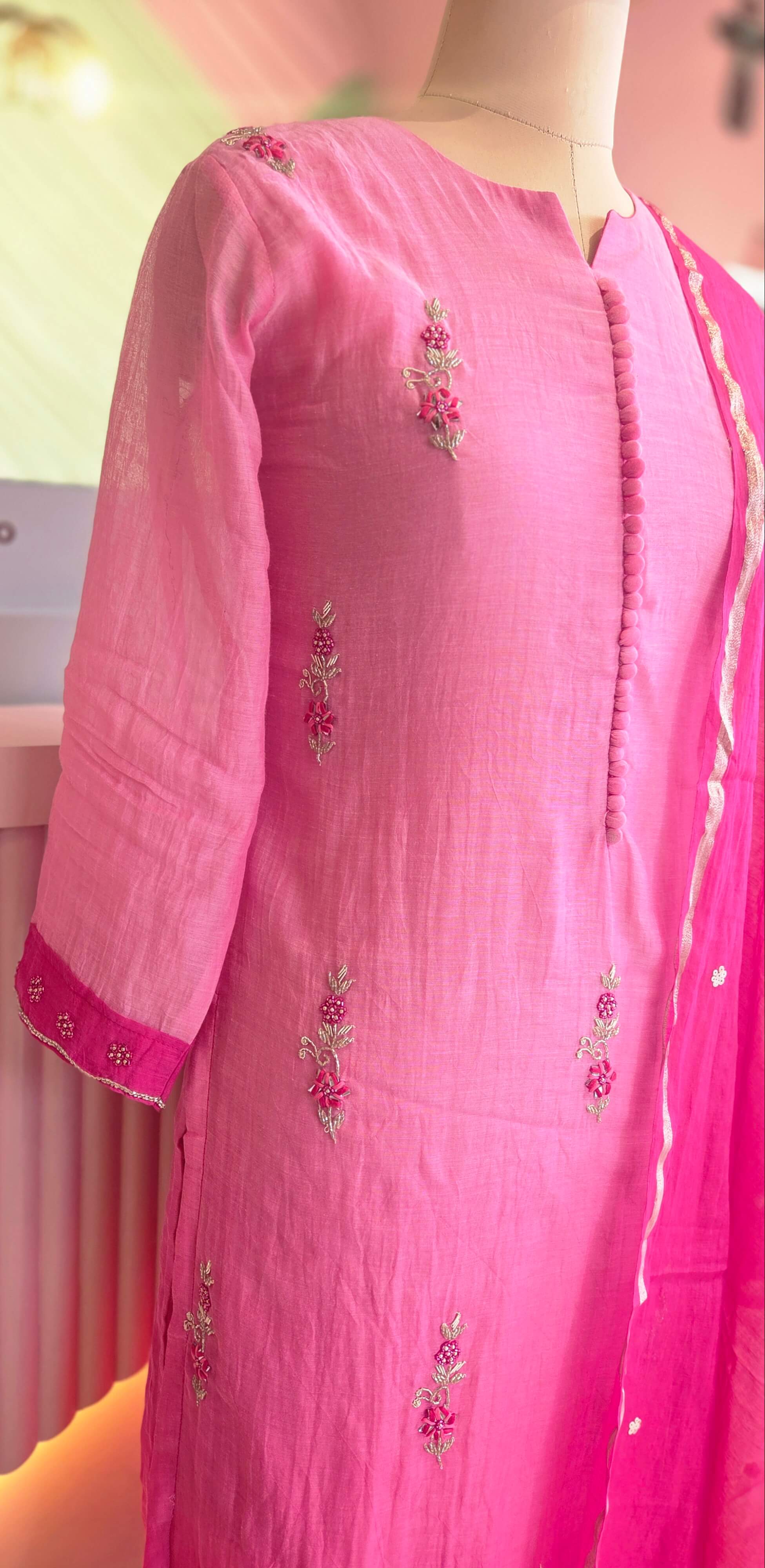 Elegant Dual-Shade Pink Chanderi Salwar Suit set