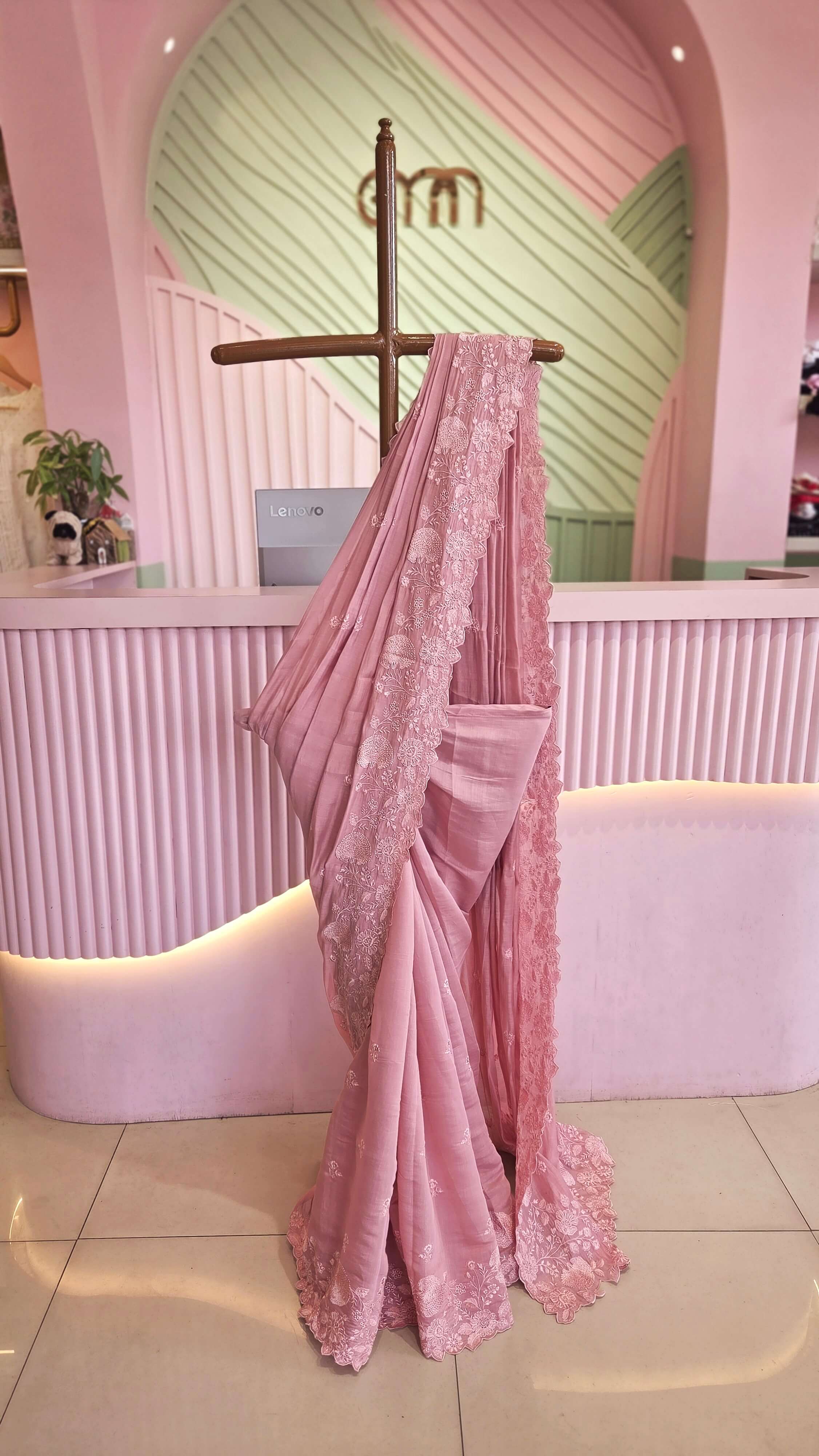 Blush Pink Mul Chanderi Embroidered Saree